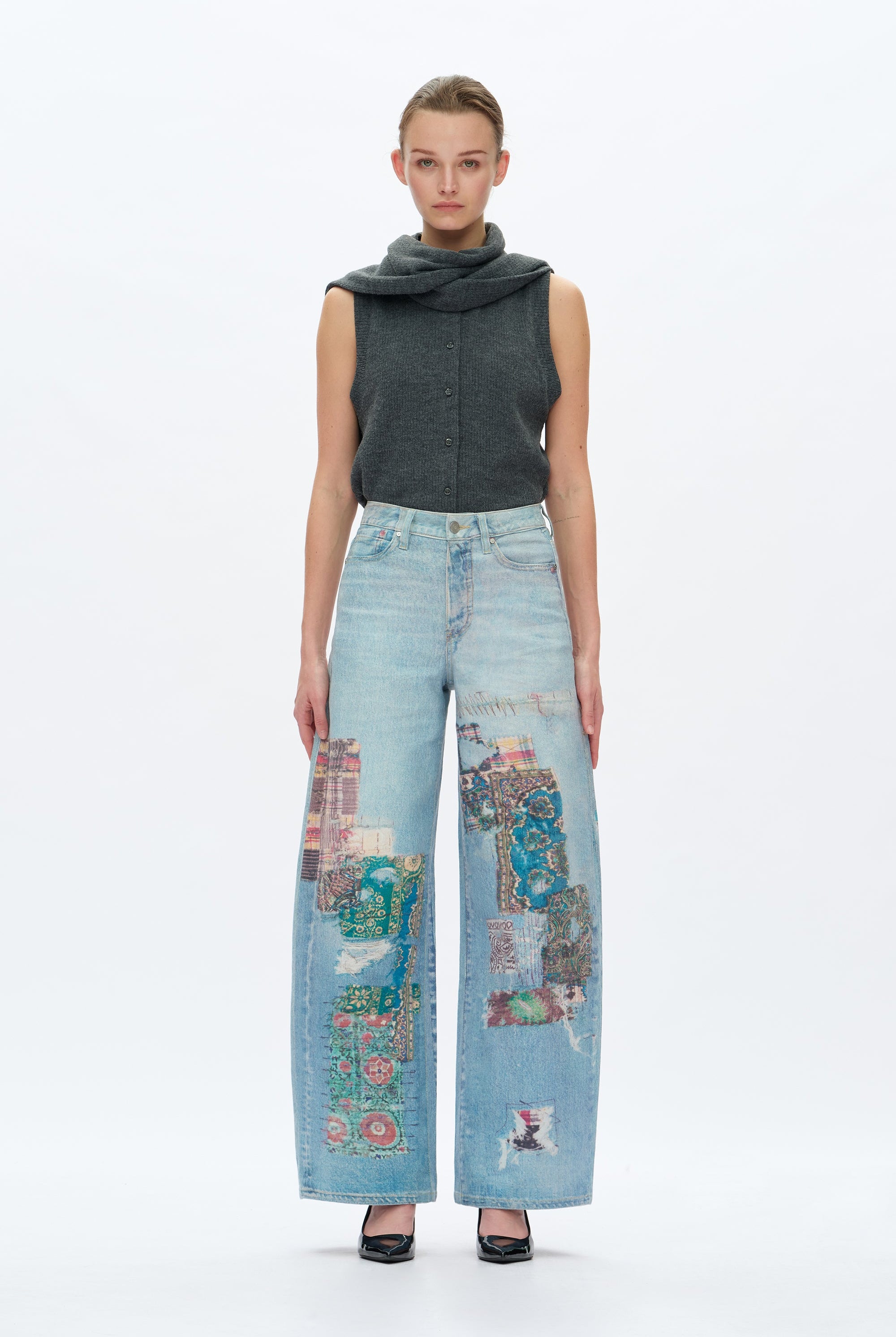 Bayeas High Rise Patchwork Barrel Leg Jeans In Light Blue-Jeans-Bayeas-Deja Nu Boutique, Women's Fashion Boutique in Lampasas, Texas