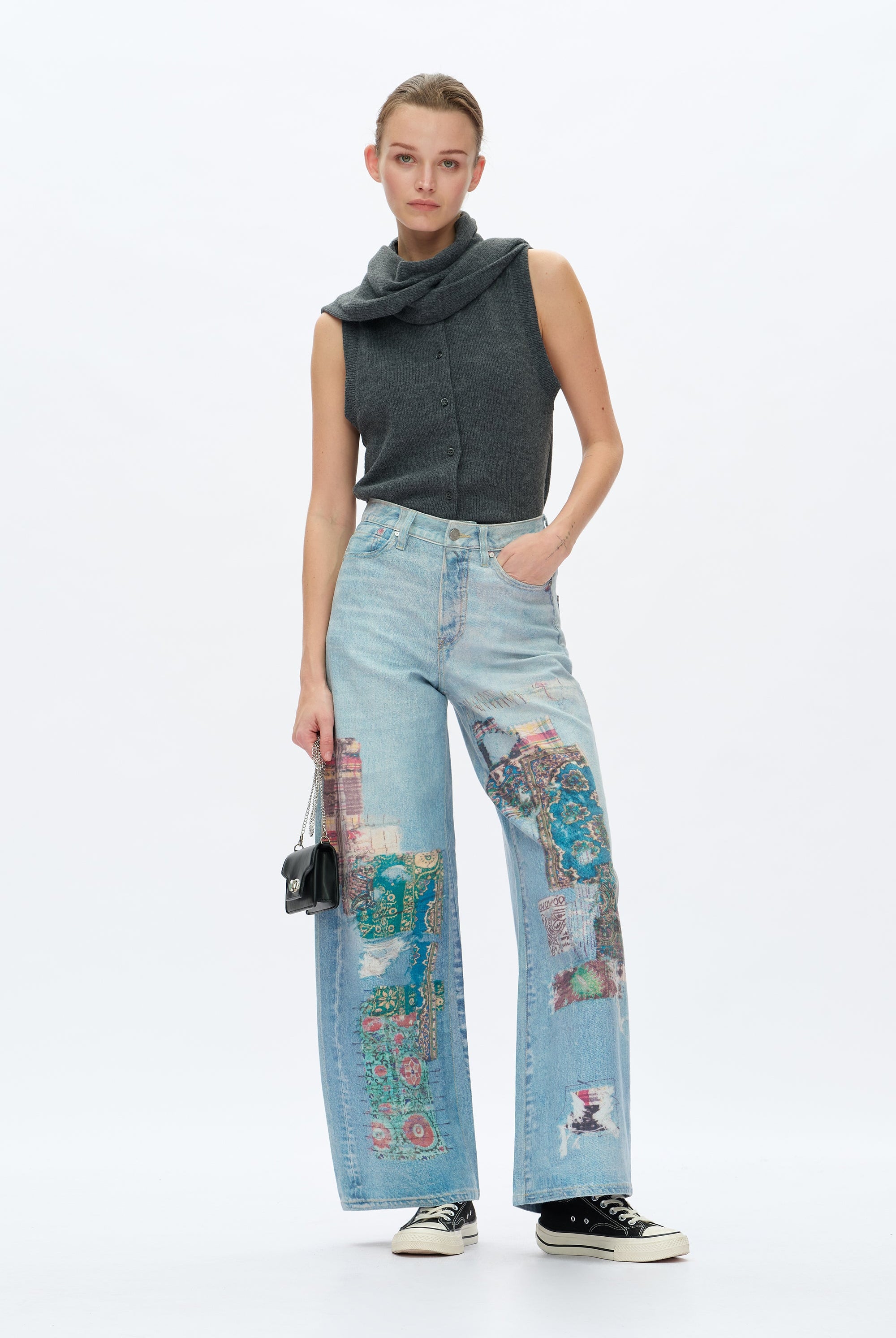 Bayeas High Rise Patchwork Barrel Leg Jeans In Light Blue-Jeans-Bayeas-Deja Nu Boutique, Women's Fashion Boutique in Lampasas, Texas