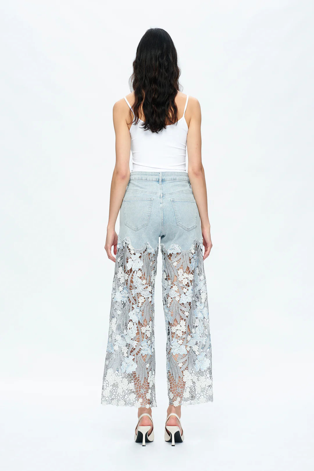 Bayeas Lesley Blue High Rise Lace Wide Leg Jeans with Rhinestones-Jeans-Bayeas-Deja Nu Boutique, Women's Fashion Boutique in Lampasas, Texas