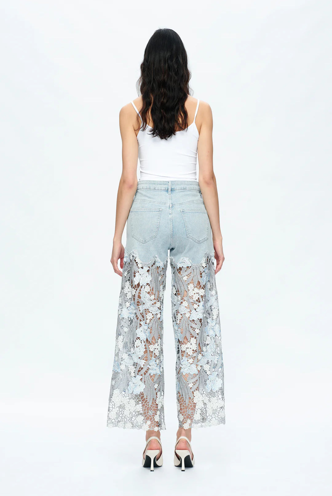 Bayeas Lesley Blue High Rise Lace Wide Leg Jeans with Rhinestones-Jeans-Bayeas-Deja Nu Boutique, Women's Fashion Boutique in Lampasas, Texas