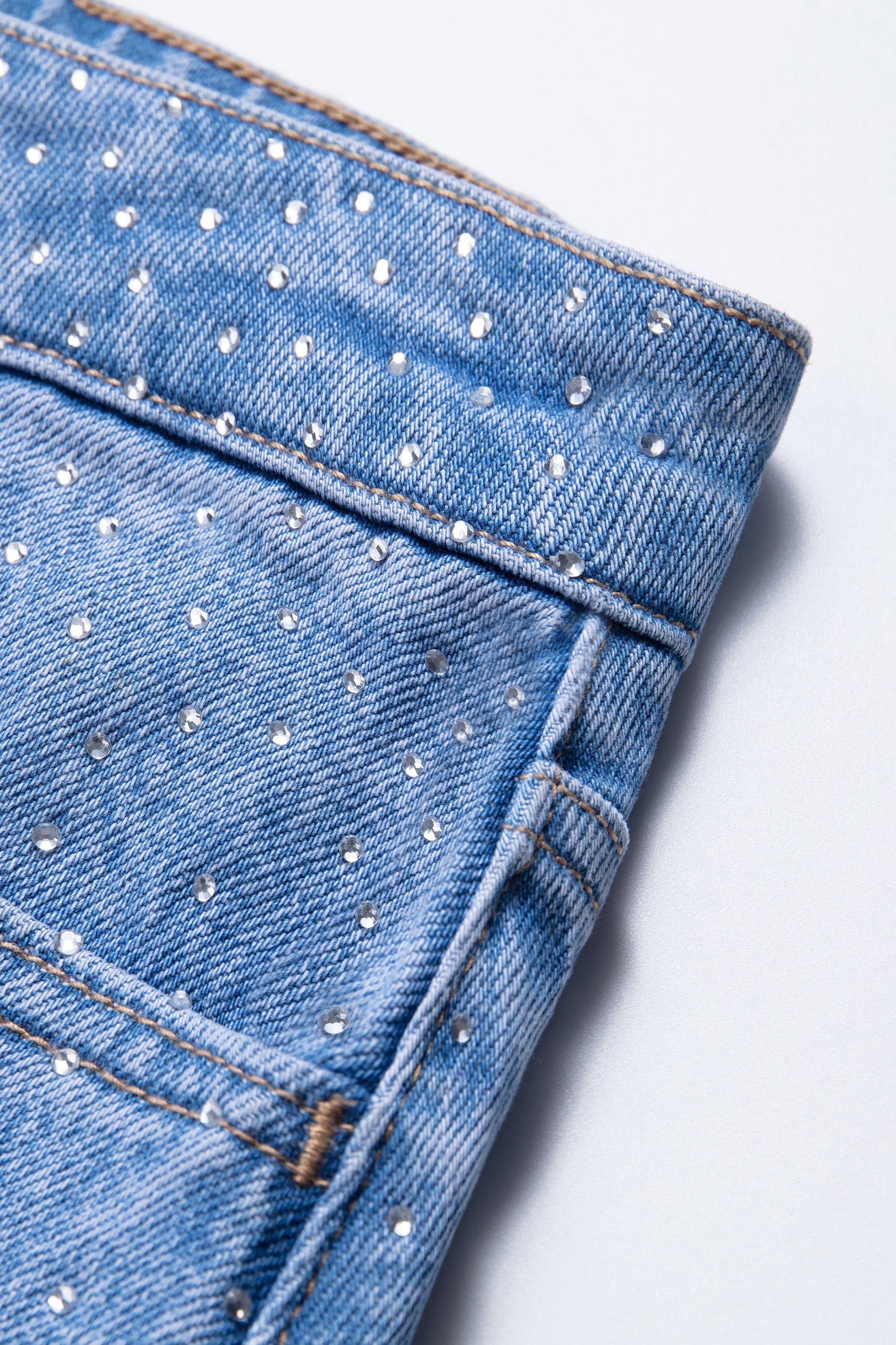 Bayeas Mid Rise Rhinestone Denim Mini Skirt In Blueberry-Skirts-Bayeas-Deja Nu Boutique, Women's Fashion Boutique in Lampasas, Texas