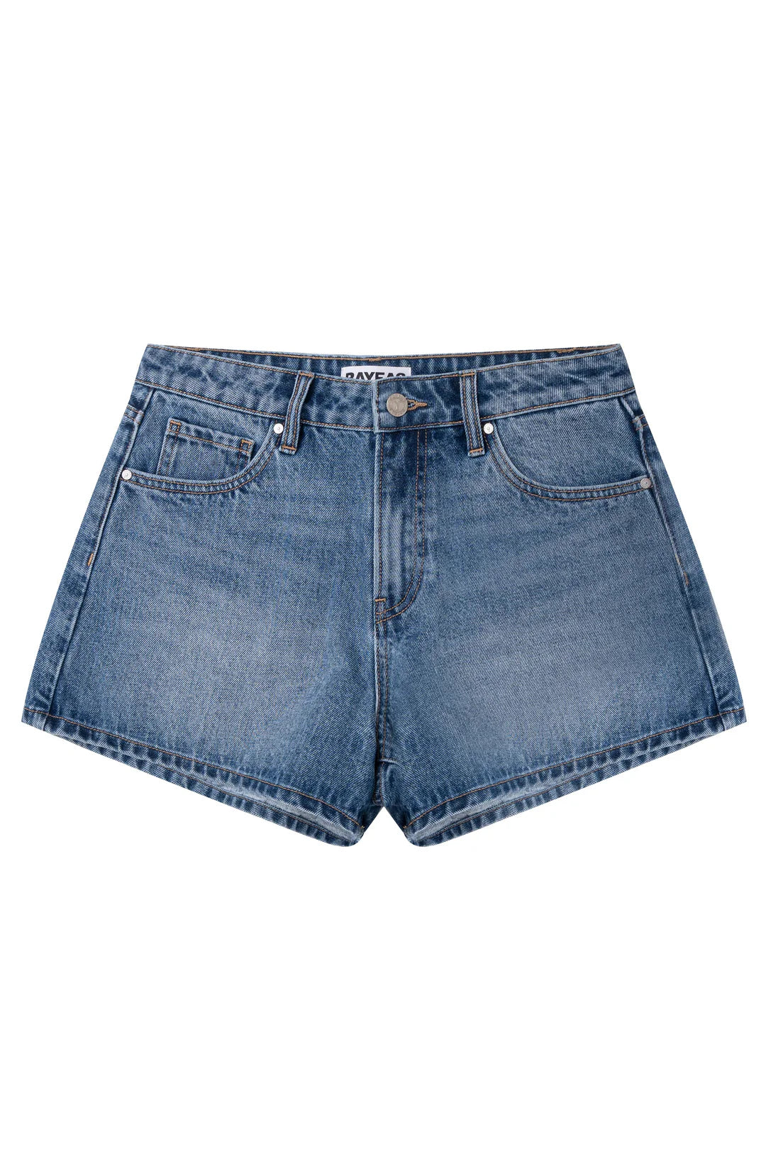 Bayeas Mid Rise Rigid Denim Shorts – Medium Blue-Shorts-Bayeas-Deja Nu Boutique, Women's Fashion Boutique in Lampasas, Texas