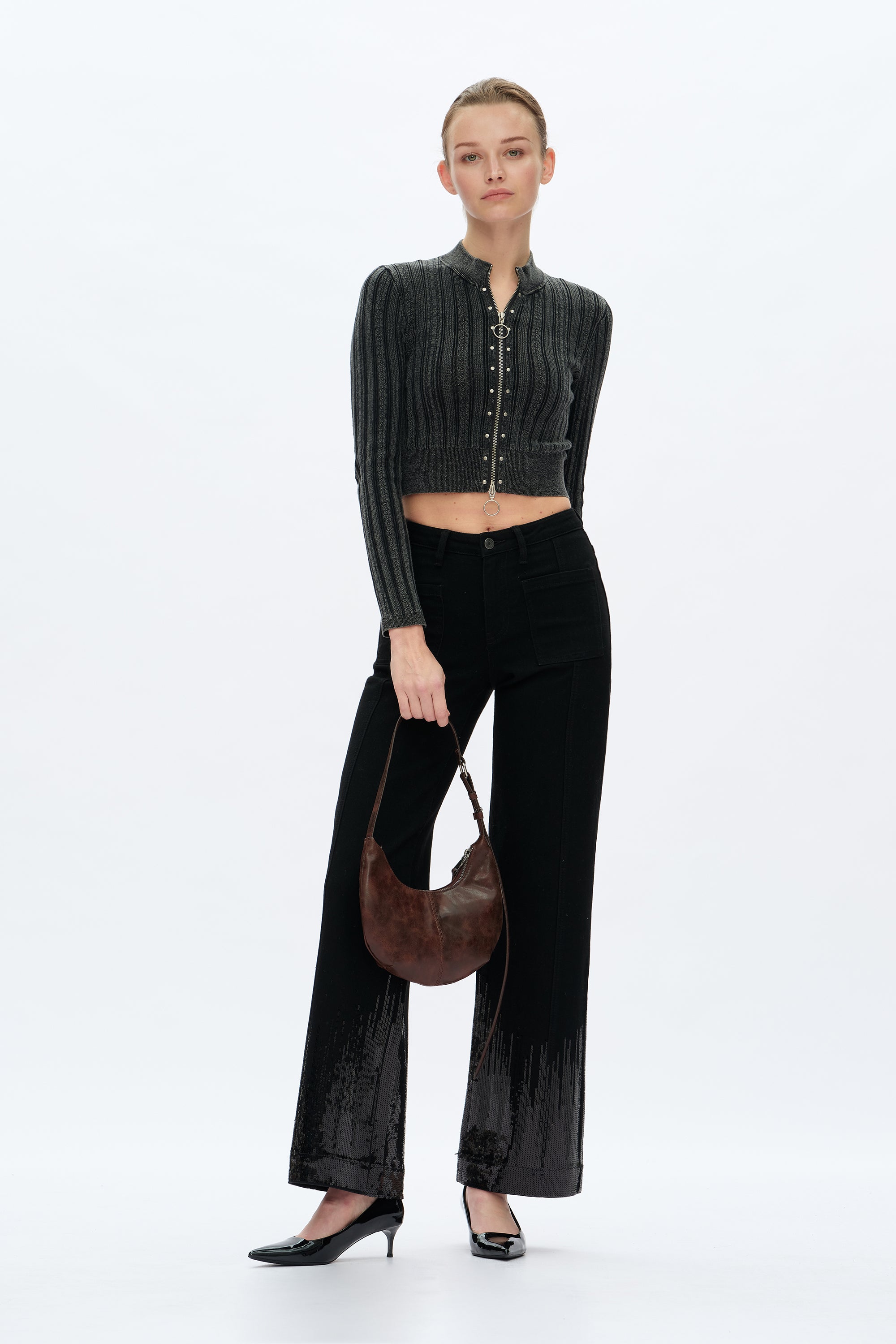 Bayeas Mid Rise Sequin Wide Leg Jean in Black-Jeans-Bayeas-Deja Nu Boutique, Women's Fashion Boutique in Lampasas, Texas