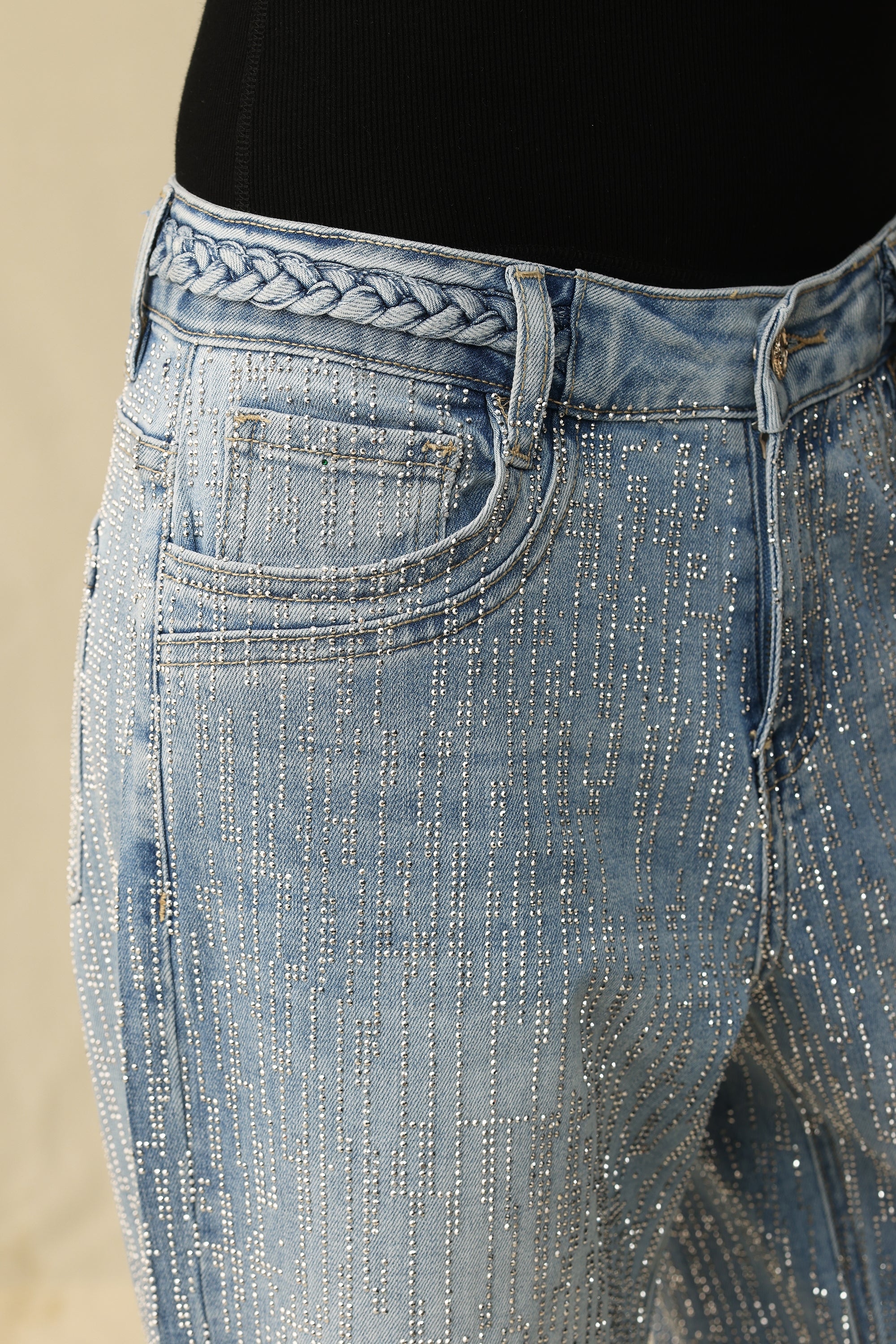 Bayeas Mid Rise Wide Leg Rhinestone Jeans-Jeans-Bayeas-Deja Nu Boutique, Women's Fashion Boutique in Lampasas, Texas