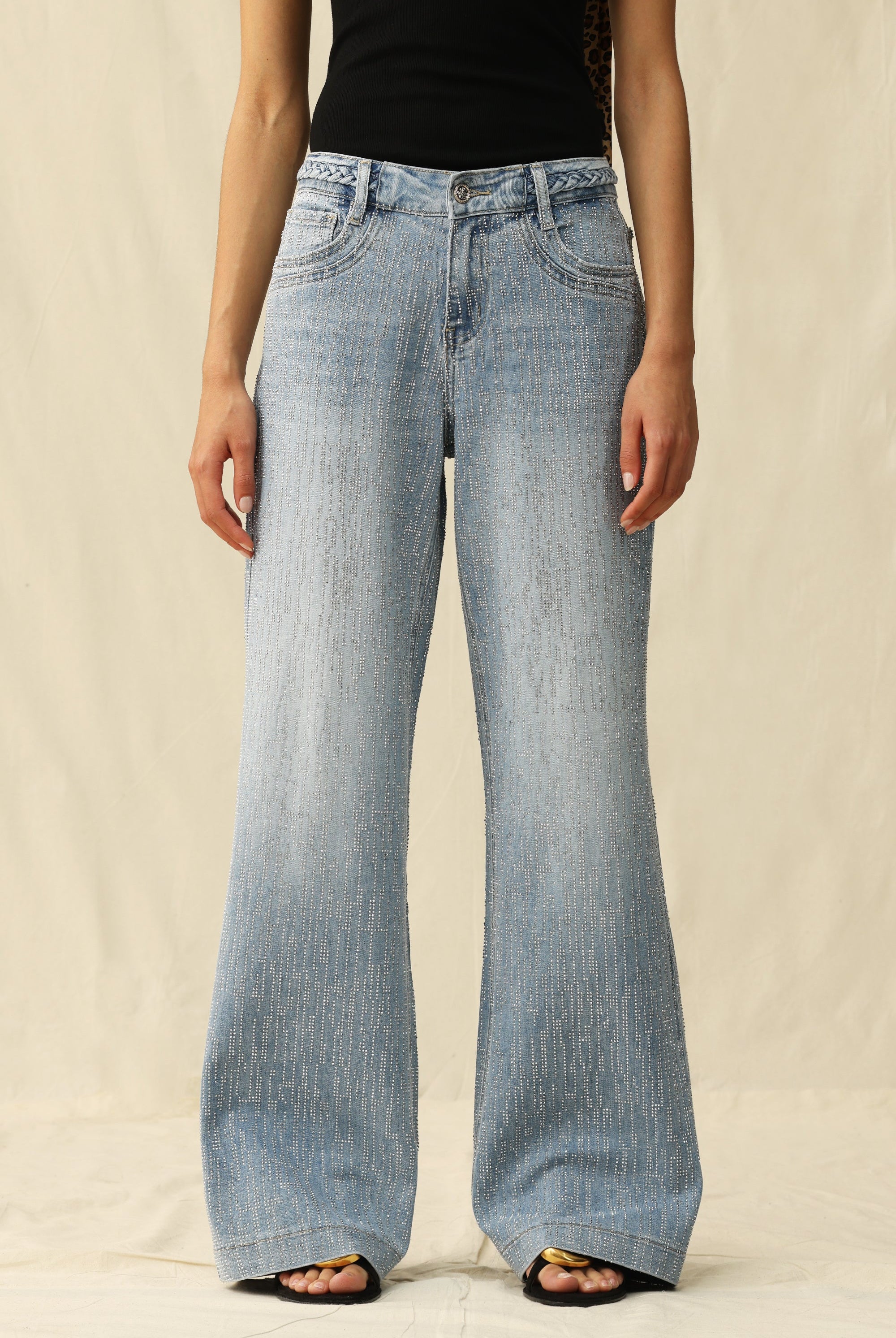 Bayeas Mid Rise Wide Leg Rhinestone Jeans-Jeans-Bayeas-Deja Nu Boutique, Women's Fashion Boutique in Lampasas, Texas