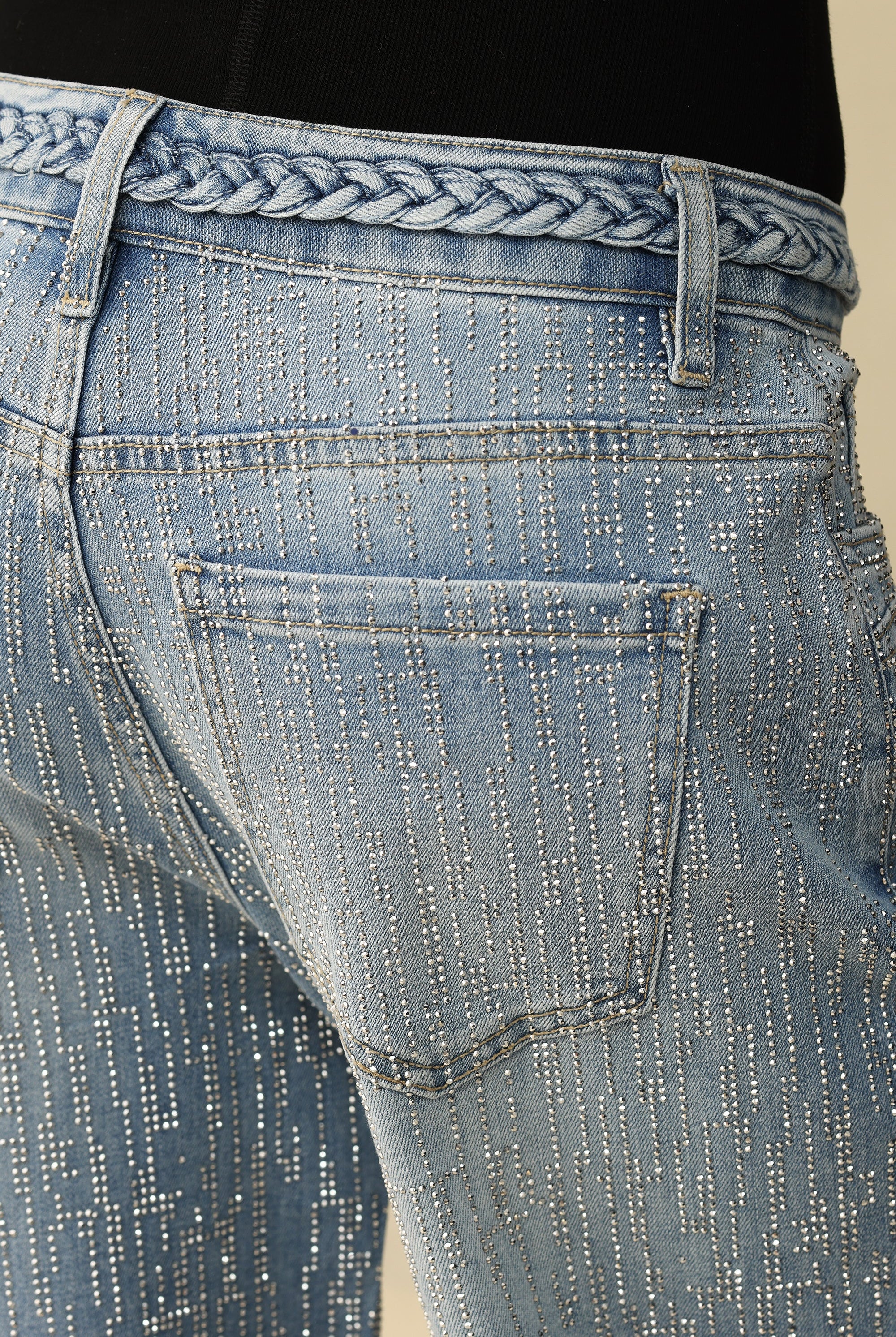 Bayeas Mid Rise Wide Leg Rhinestone Jeans-Jeans-Bayeas-Deja Nu Boutique, Women's Fashion Boutique in Lampasas, Texas