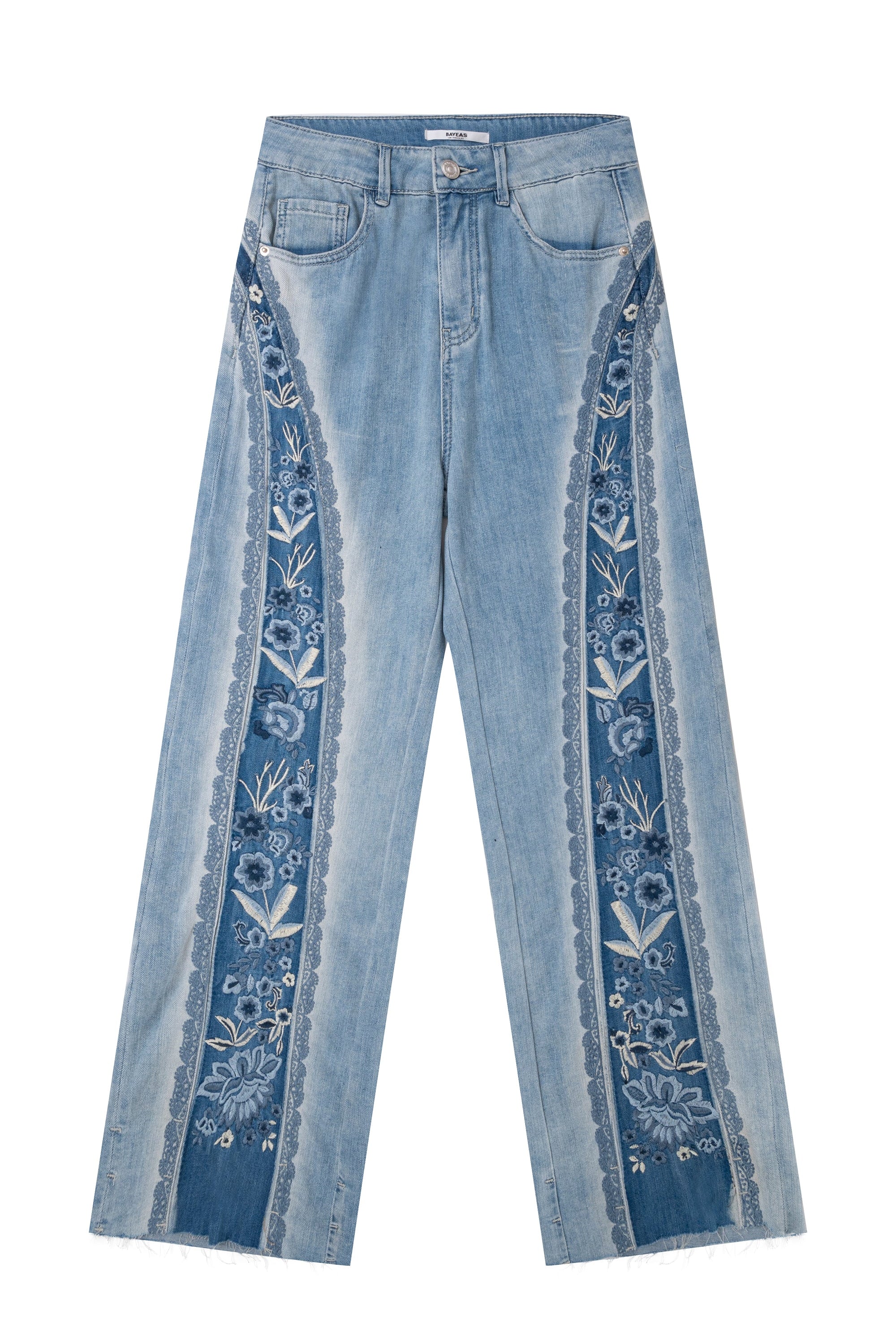 Bayeas Ultra High-Rise Embroidered Wide Leg Patchwork Jeans-Jeans-Bayeas-Deja Nu Boutique, Women's Fashion Boutique in Lampasas, Texas