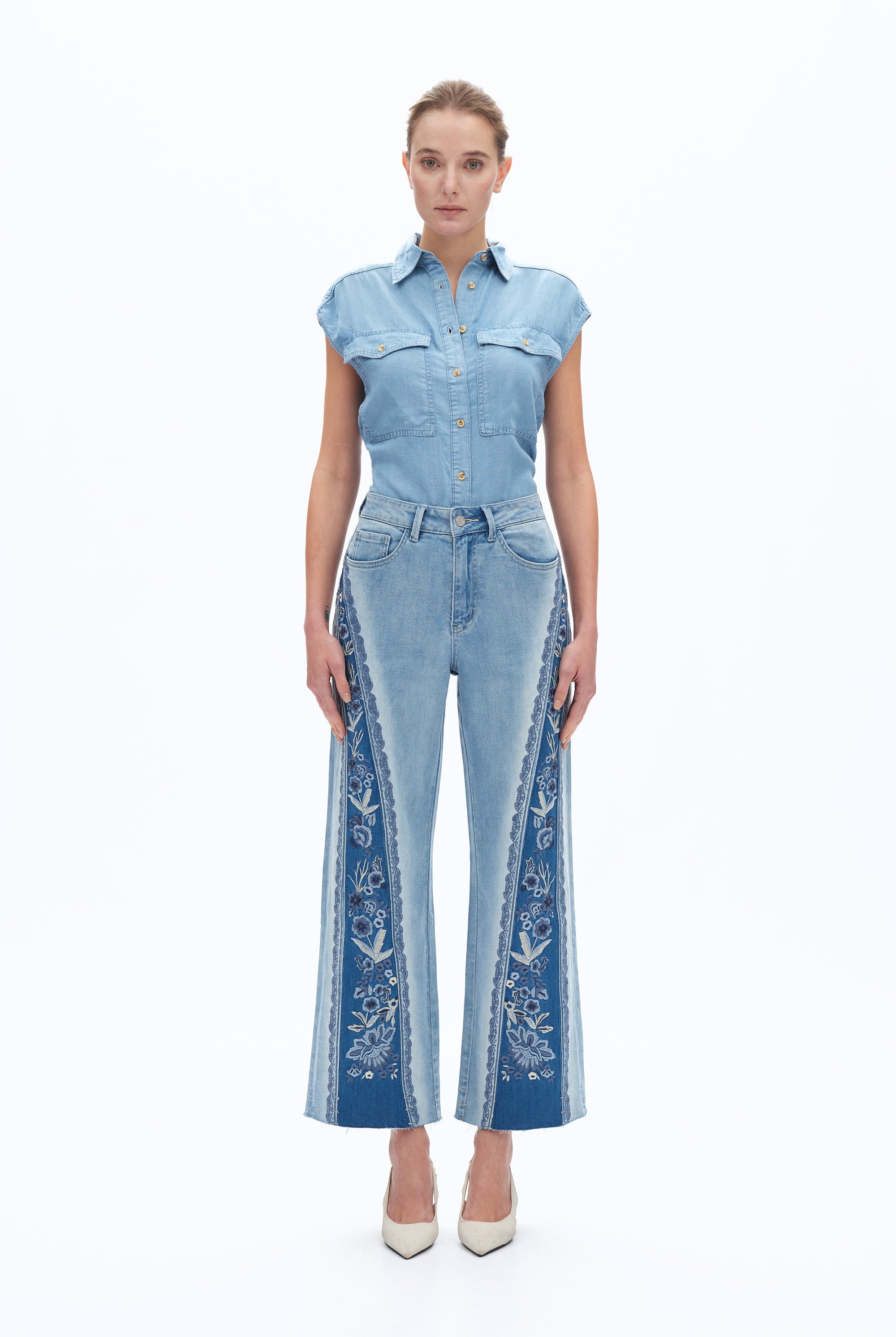 Bayeas Ultra High-Rise Embroidered Wide Leg Patchwork Jeans-Jeans-Bayeas-Deja Nu Boutique, Women's Fashion Boutique in Lampasas, Texas