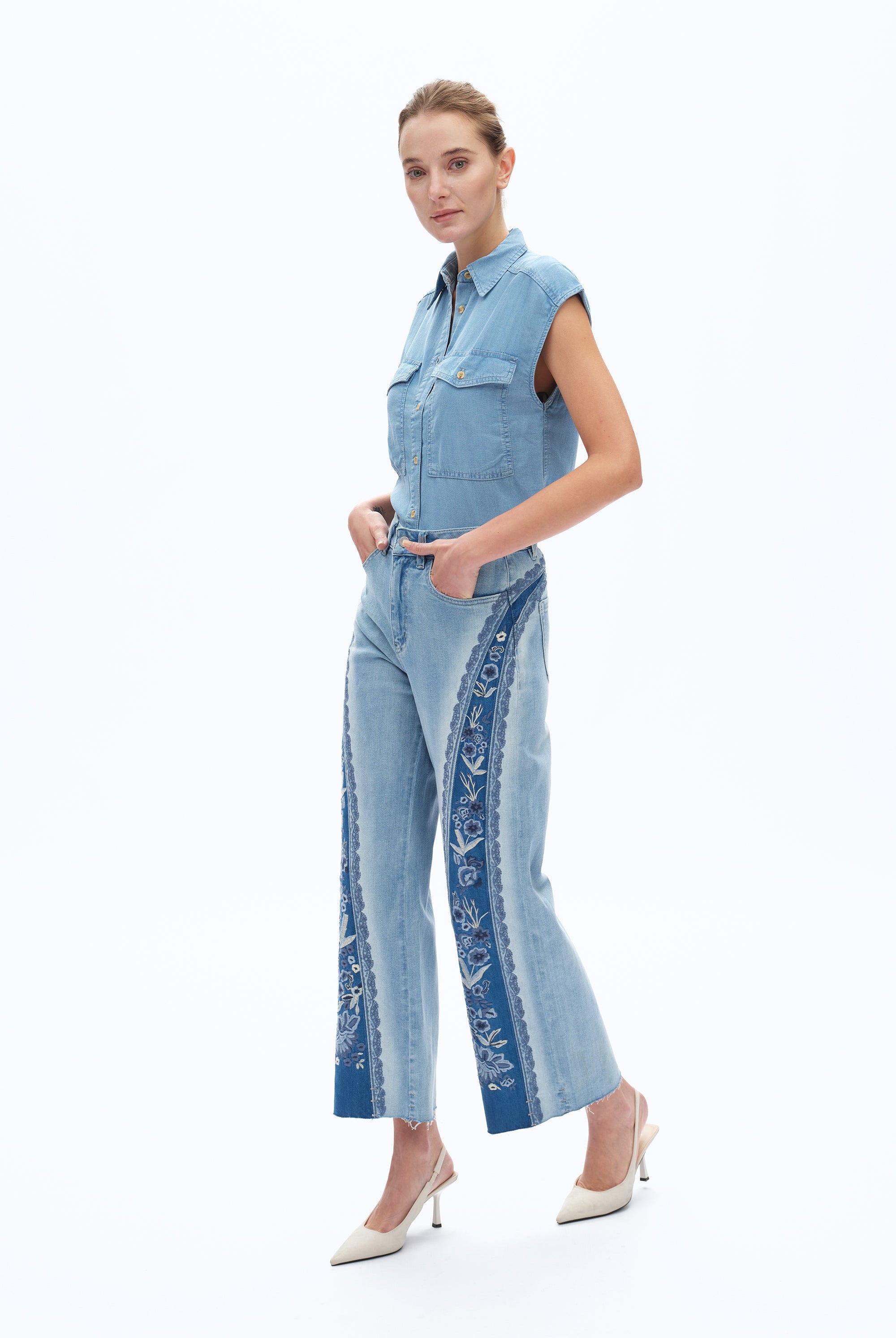 Bayeas Ultra High-Rise Embroidered Wide Leg Patchwork Jeans-Jeans-Bayeas-Deja Nu Boutique, Women's Fashion Boutique in Lampasas, Texas