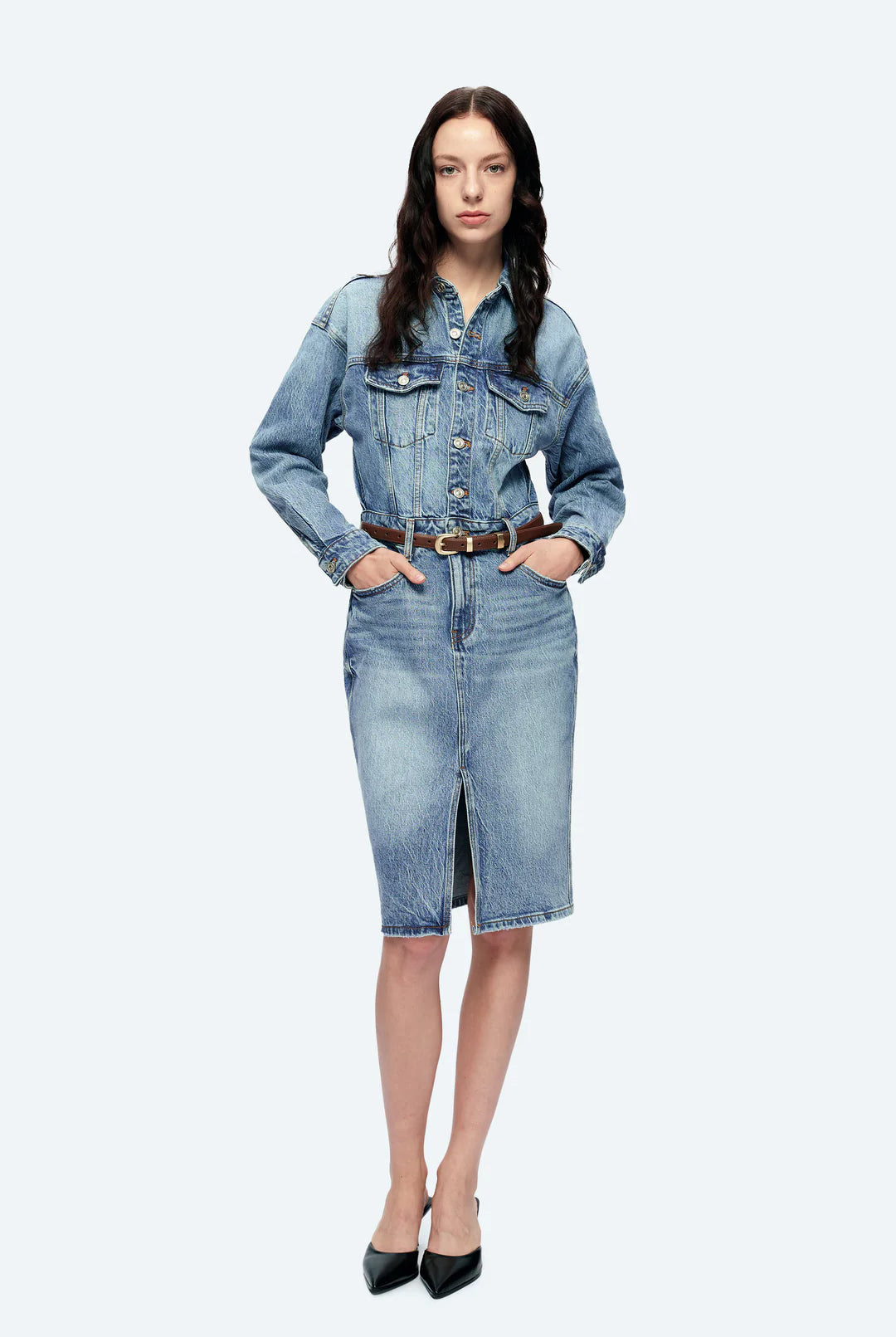 Bayeas Doris Long Sleeve Denim Dress in Island – Classic Meets Cool-Dresses-Bayeas-Deja Nu Boutique, Women's Fashion Boutique in Lampasas, Texas