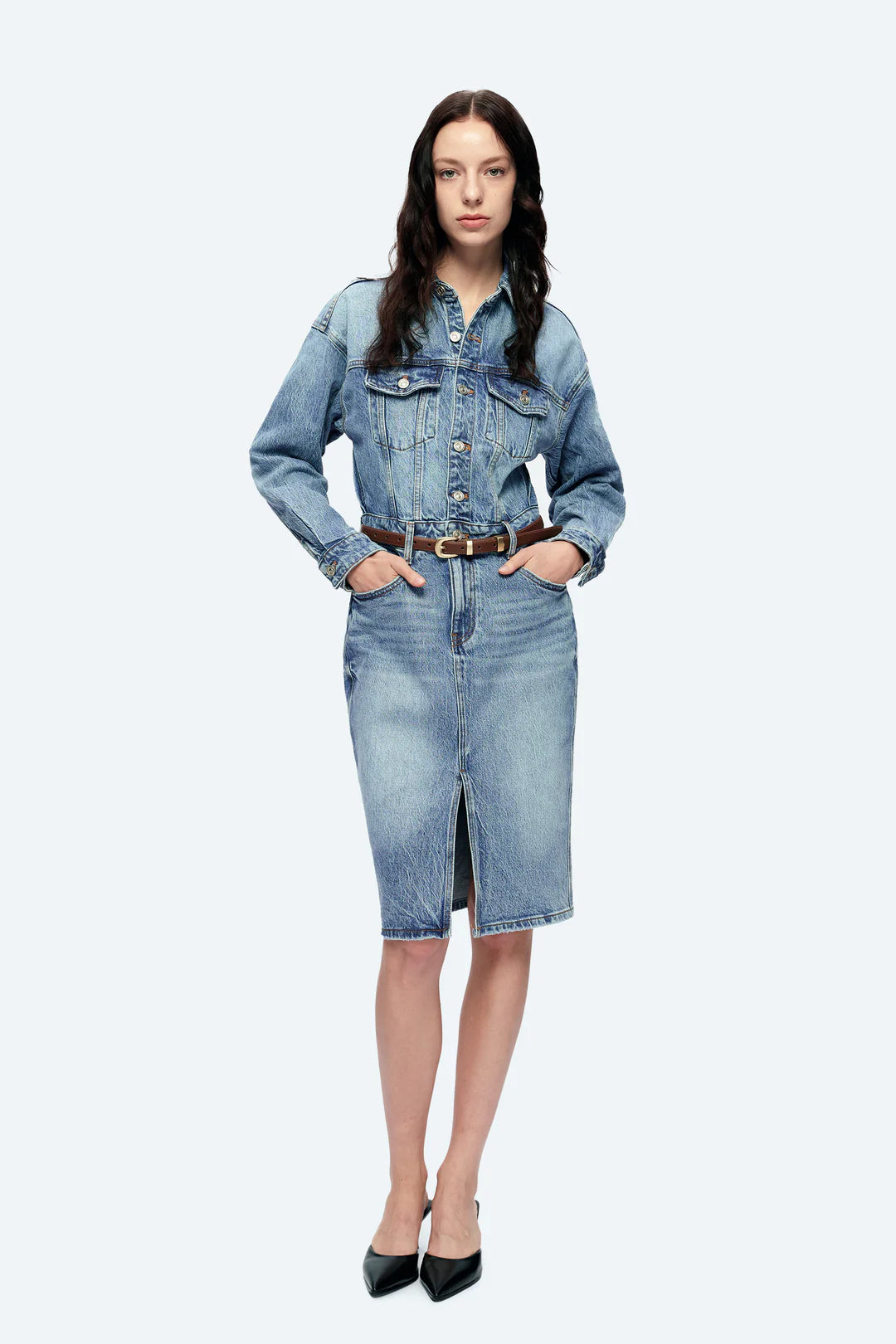 Bayeas Doris Long Sleeve Denim Dress in Island – Classic Meets Cool-Dresses-Bayeas-Deja Nu Boutique, Women's Fashion Boutique in Lampasas, Texas