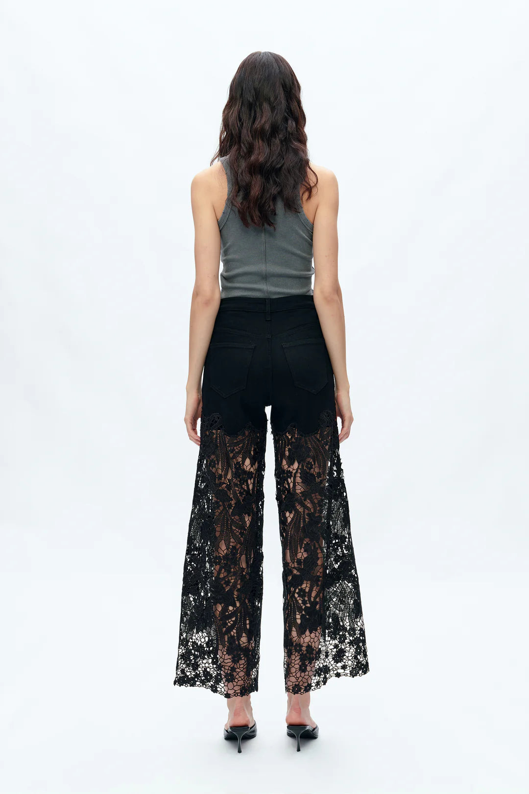Bayeas Lesley Black High Rise Lace Wide Leg Jeans with Rhinestones-Jeans-Bayeas-Deja Nu Boutique, Women's Fashion Boutique in Lampasas, Texas