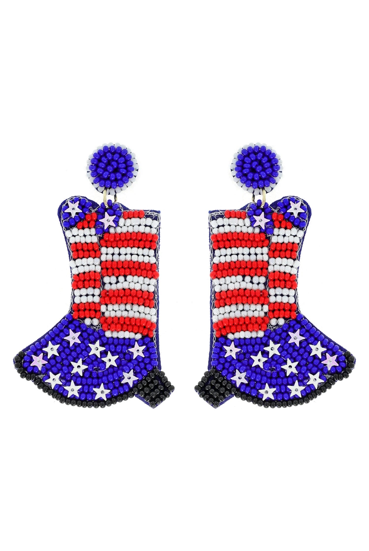 Beaded Patriotic Cowboy Boots Dangle Earrings-Earrings-Deja Nu Tx-Deja Nu Boutique, Women's Fashion Boutique in Lampasas, Texas