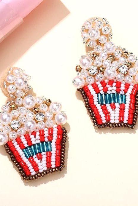 Beaded Popcorn Statement Earrings – Pearl & Crystal Embellished Dangle Fun-Earrings-Deja Nu Tx-Deja Nu Boutique, Women's Fashion Boutique in Lampasas, Texas