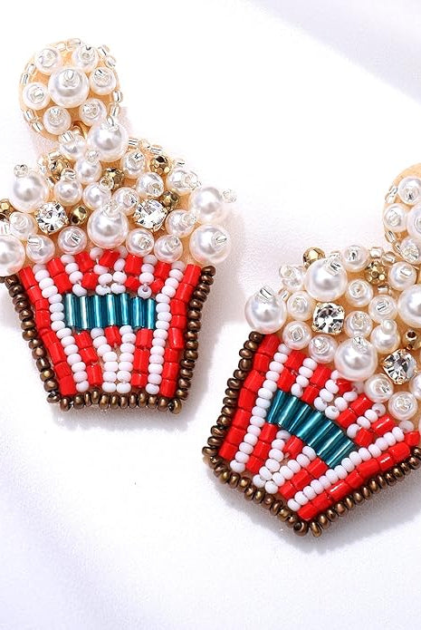 Beaded Popcorn Statement Earrings – Pearl & Crystal Embellished Dangle Fun-Earrings-Deja Nu Tx-Deja Nu Boutique, Women's Fashion Boutique in Lampasas, Texas