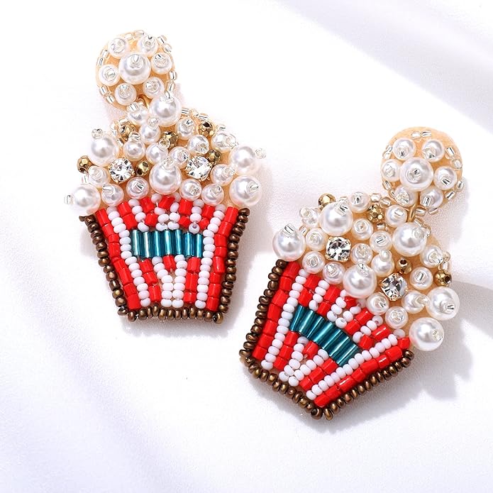Beaded Popcorn Statement Earrings – Pearl & Crystal Embellished Dangle Fun-Earrings-Deja Nu Tx-Deja Nu Boutique, Women's Fashion Boutique in Lampasas, Texas