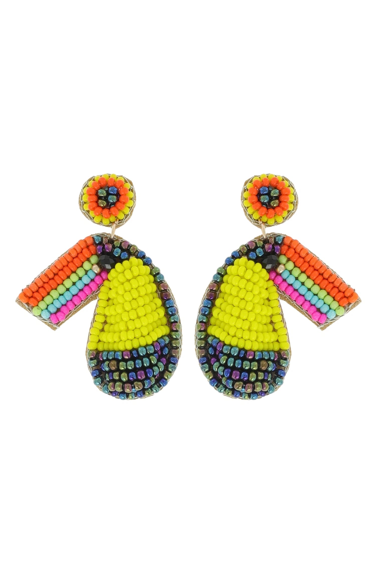 Beaded Toucan Head Dangle Earrings-Earrings-Deja Nu Tx-Deja Nu Boutique, Women's Fashion Boutique in Lampasas, Texas