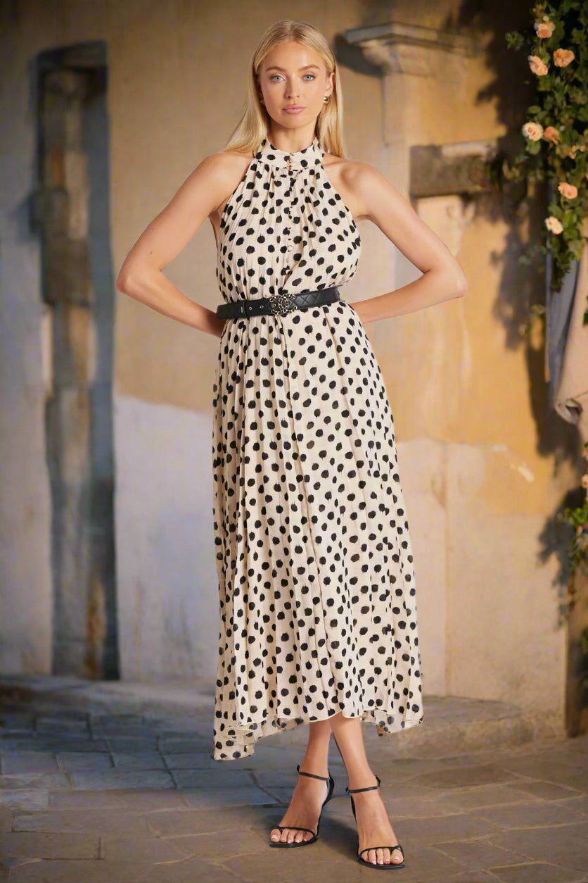 Bishop + Young Avery Halter Polka Dot Dress – Feminine Wild Collection-Maxi Dresses-Bishop And Young-Deja Nu Boutique, Women's Fashion Boutique in Lampasas, Texas