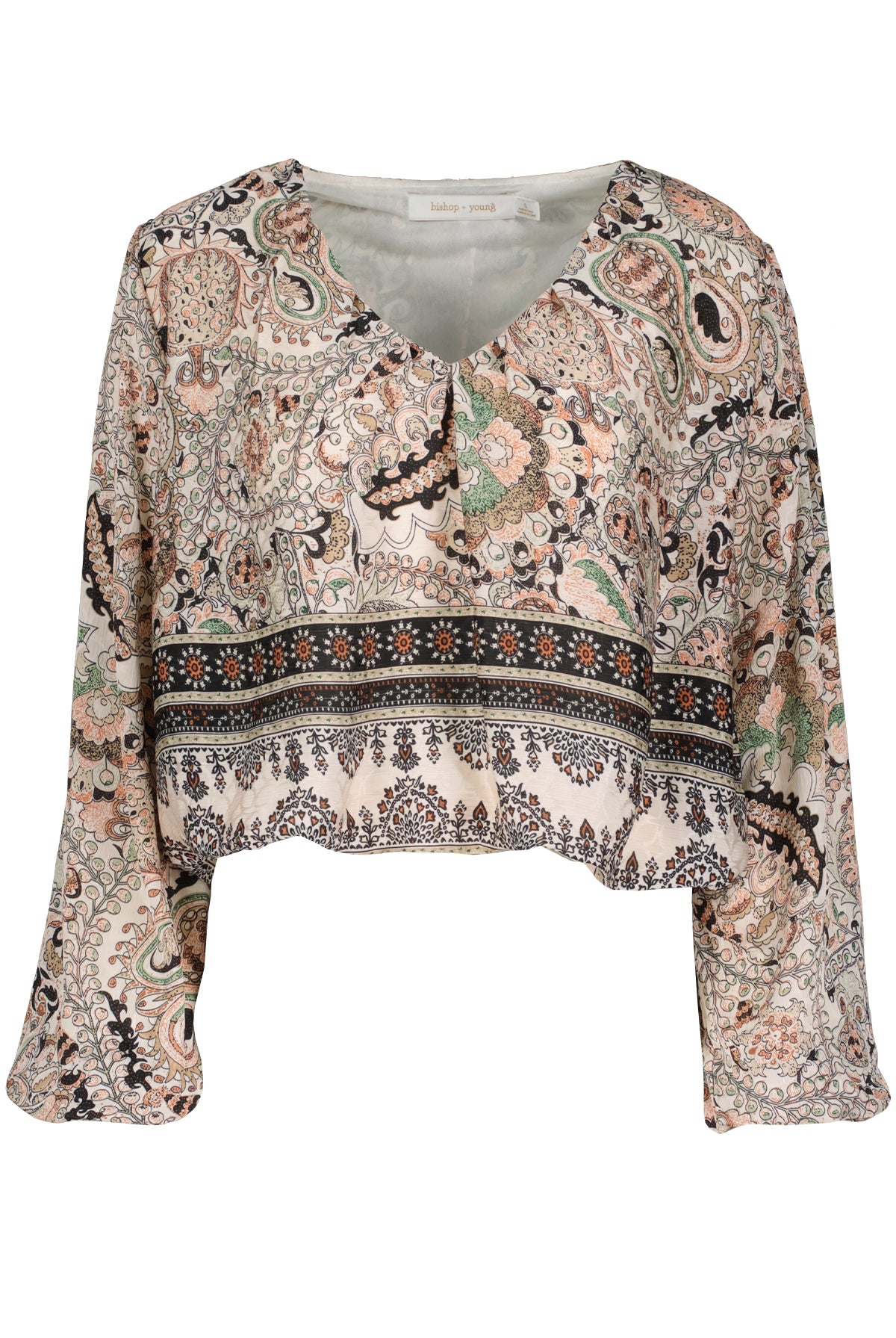 Bishop + Young Maude Bubble Sleeve Top – Chelsea Girl Paisley Print-Tops-Bishop And Young-Deja Nu Boutique, Women's Fashion Boutique in Lampasas, Texas