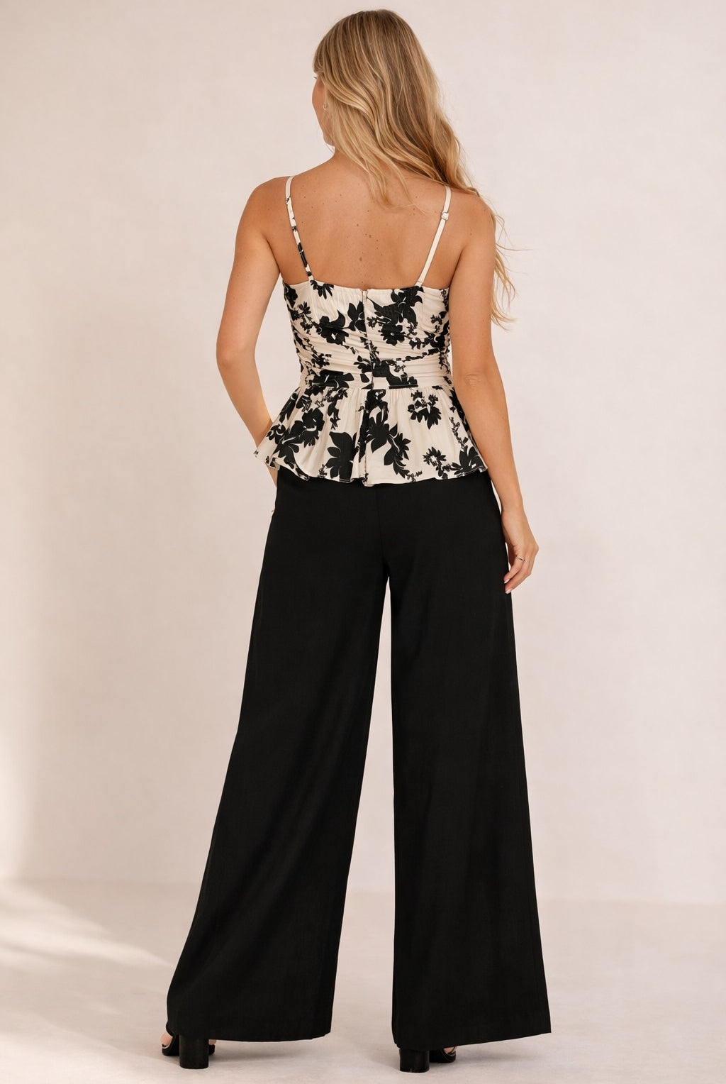 Bishop + Young Athena Peplum Top in Black & Ivory Floral-Tops-Bishop And Young-Deja Nu Boutique, Women's Fashion Boutique in Lampasas, Texas