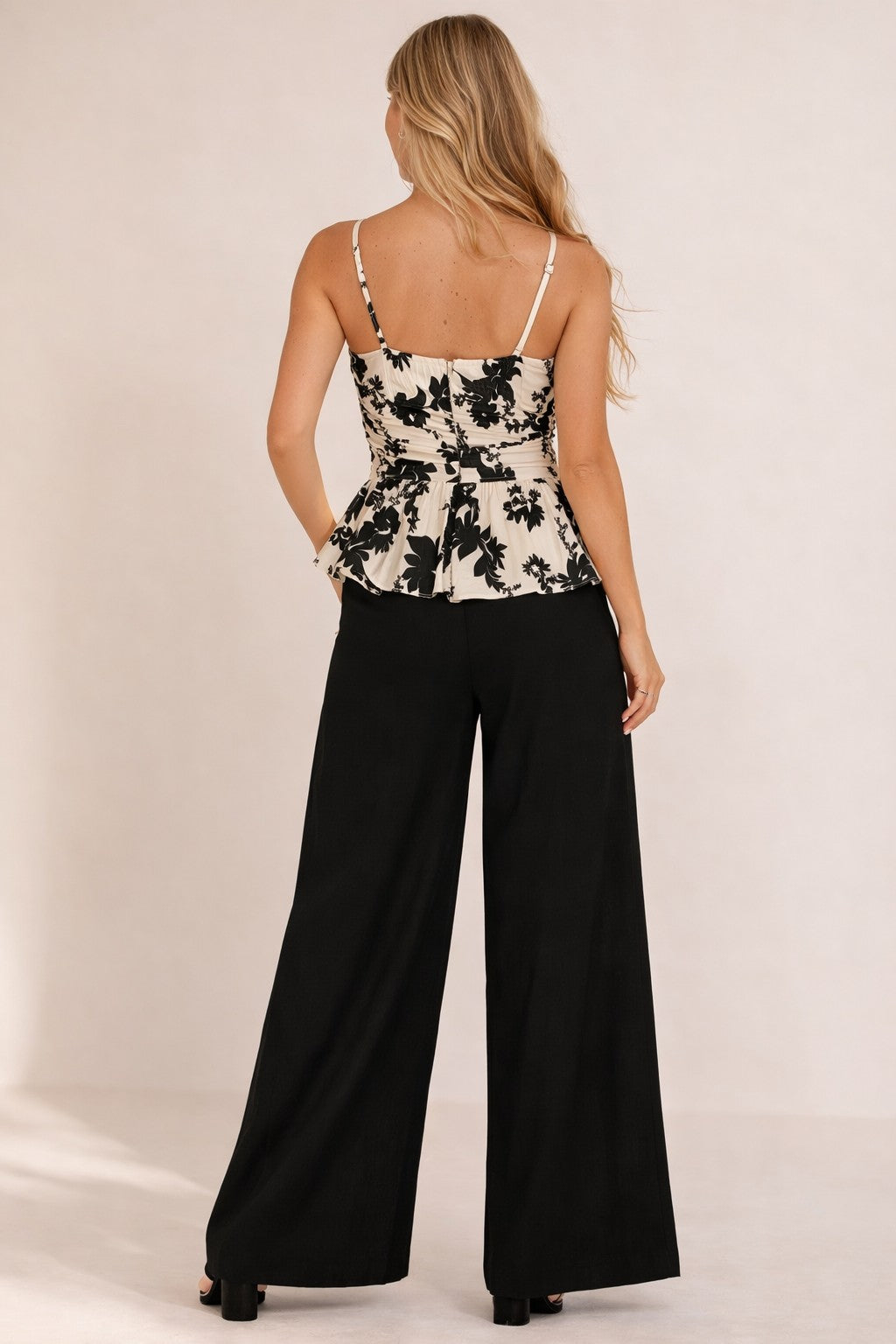 Bishop + Young Athena Peplum Top in Black & Ivory Floral-Tops-Bishop And Young-Deja Nu Boutique, Women's Fashion Boutique in Lampasas, Texas
