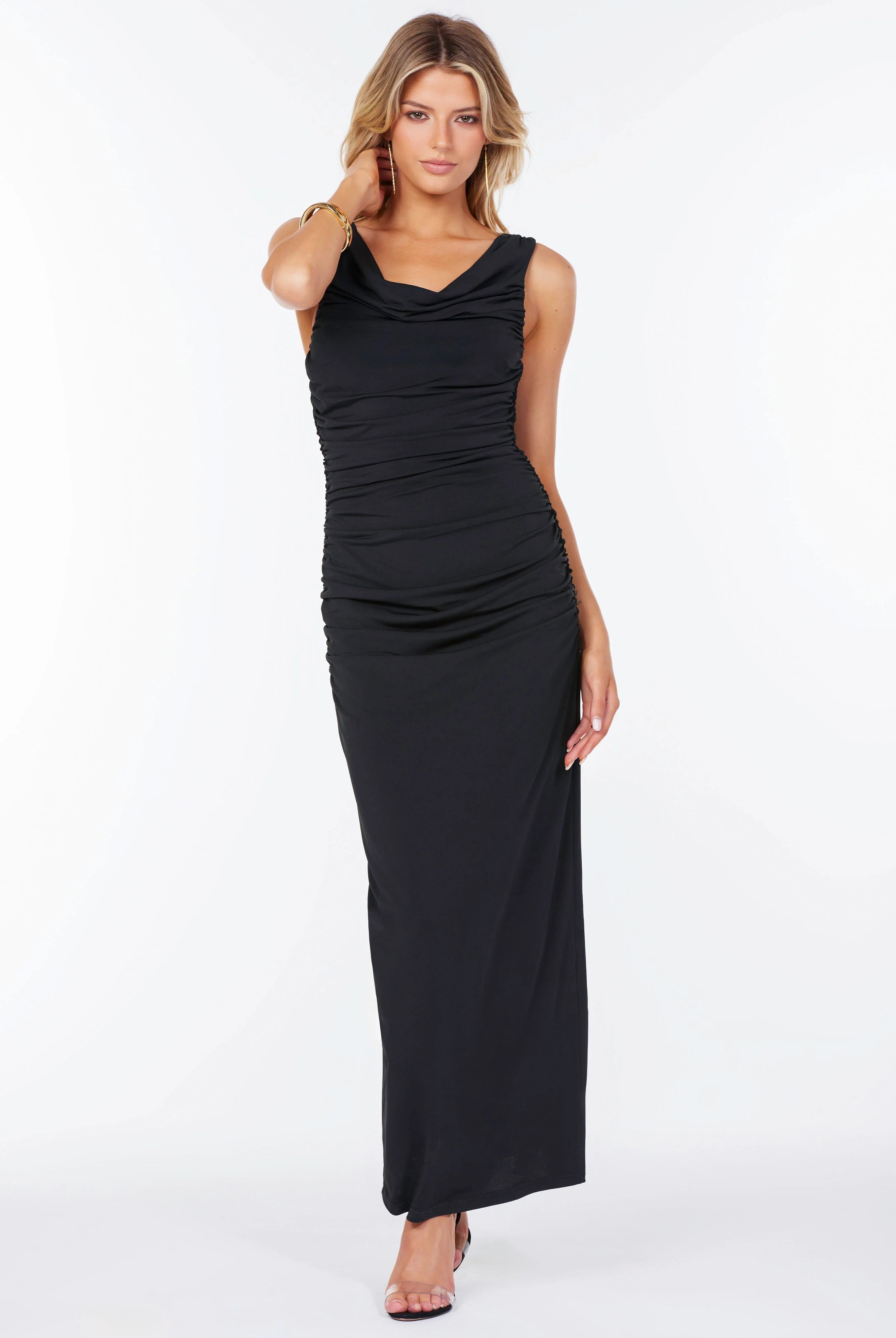 Bishop + Young Natasha Ruched Dress in Black-Dresses-Bishop And Young-Deja Nu Boutique, Women's Fashion Boutique in Lampasas, Texas