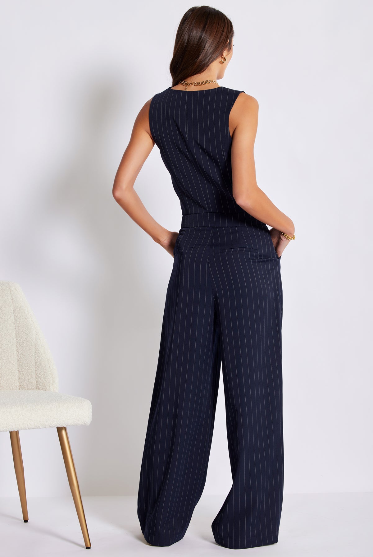 Bishop + Young Precious Moments Sorrento Wide Leg Navy Pinstripe Pant-Pants-Bishop And Young-Deja Nu Boutique, Women's Fashion Boutique in Lampasas, Texas