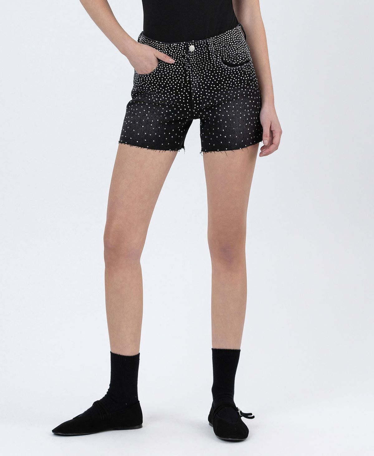 Black Rhinestone A-Line Denim Shorts – Lovervet by Vervet-Shorts-Vervet by Flying Monkey-Deja Nu Boutique, Women's Fashion Boutique in Lampasas, Texas