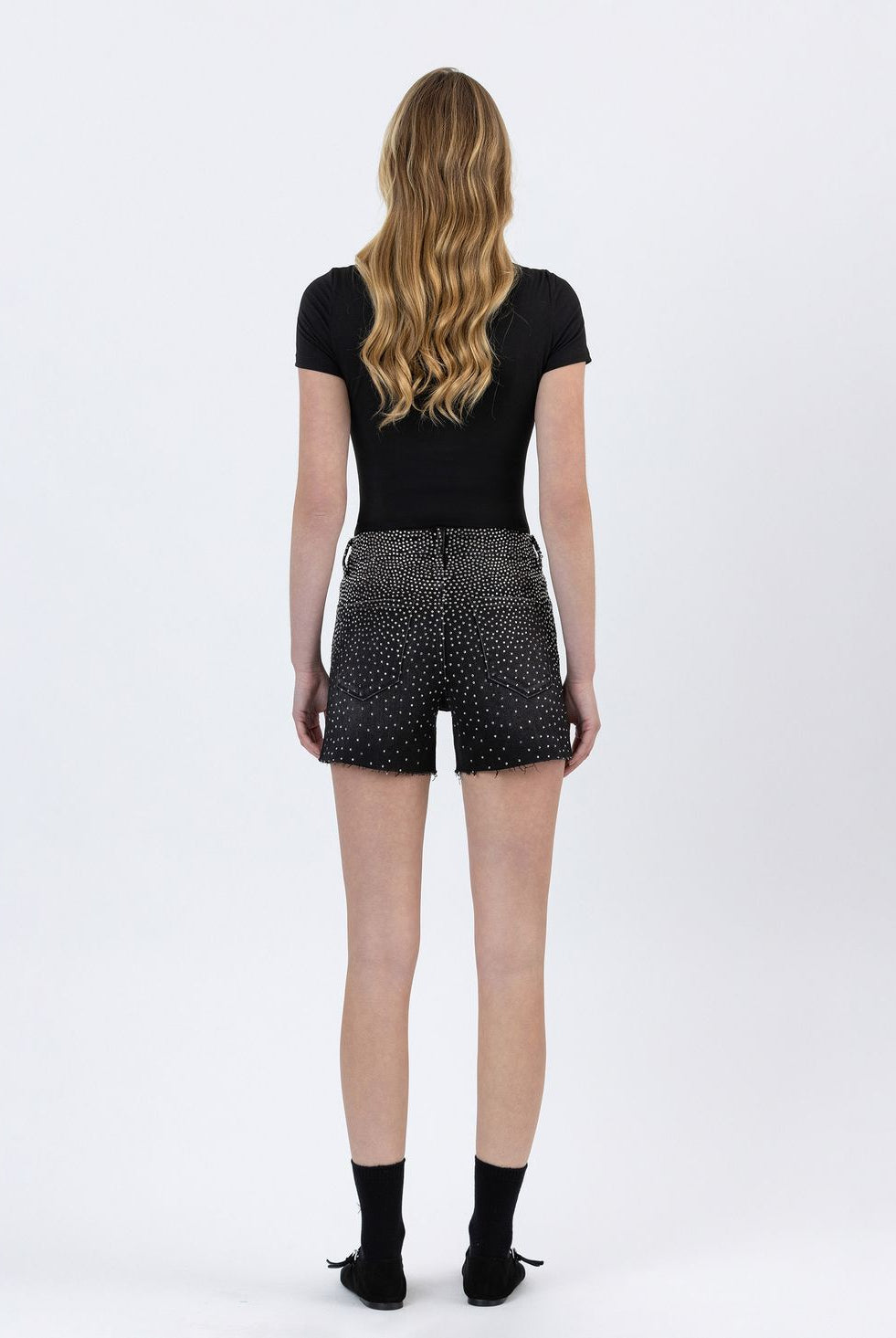 Black Rhinestone A-Line Denim Shorts – Lovervet by Vervet-Shorts-Vervet by Flying Monkey-Deja Nu Boutique, Women's Fashion Boutique in Lampasas, Texas