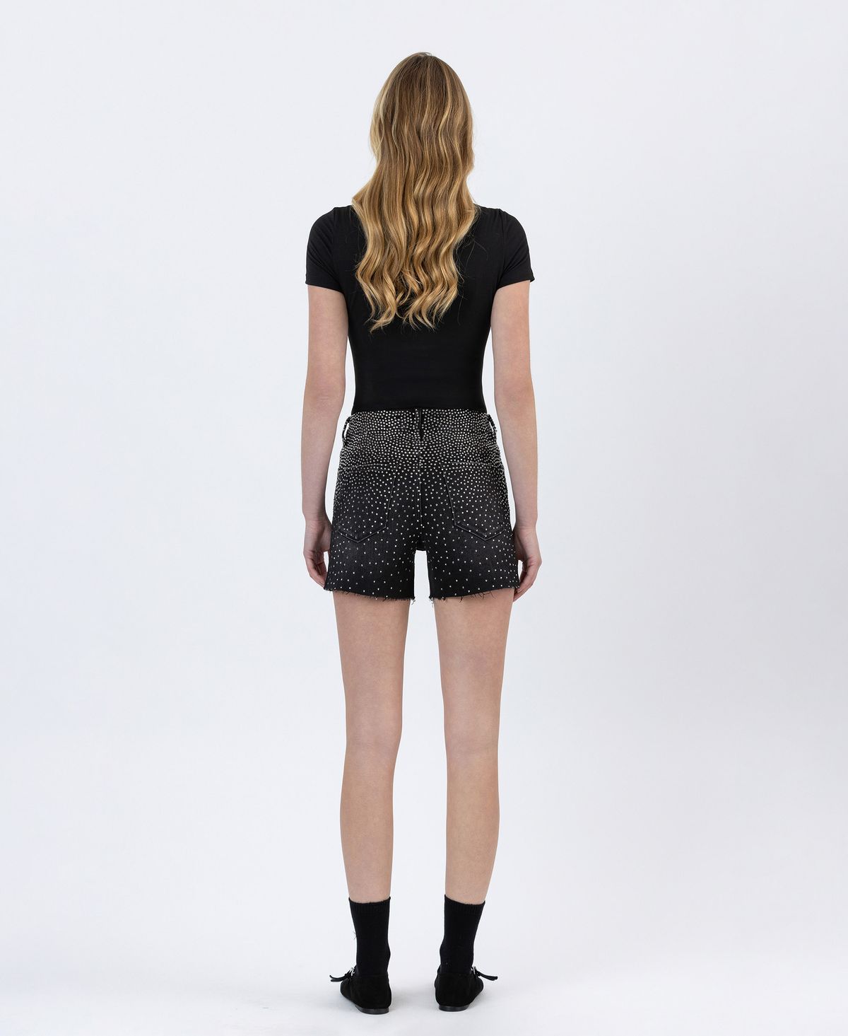 Black Rhinestone A-Line Denim Shorts – Lovervet by Vervet-Shorts-Vervet by Flying Monkey-Deja Nu Boutique, Women's Fashion Boutique in Lampasas, Texas