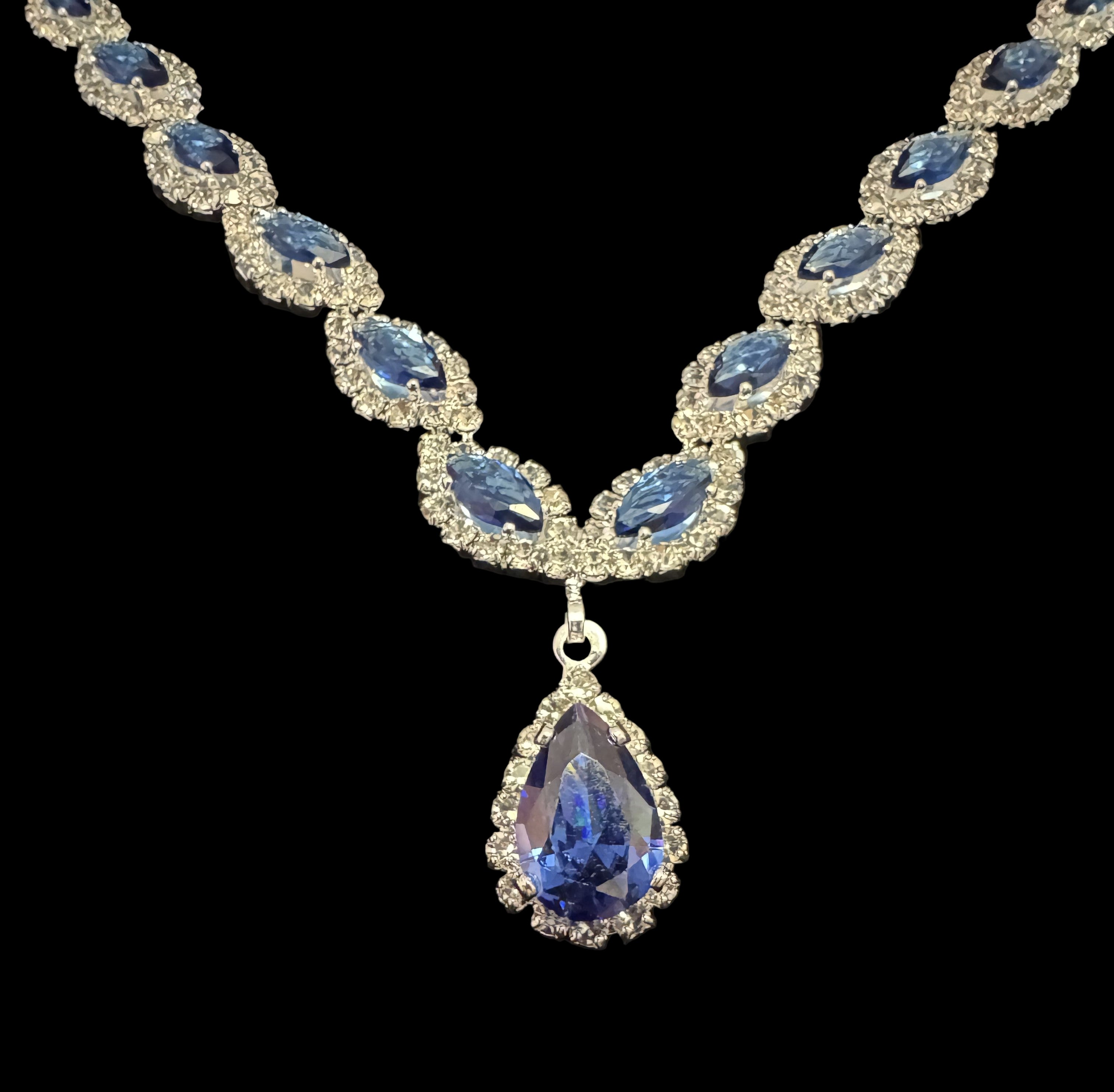 Blue Crystal Necklace & Earring Set-Necklace Set-Deja Nu Tx-Deja Nu Boutique, Women's Fashion Boutique in Lampasas, Texas
