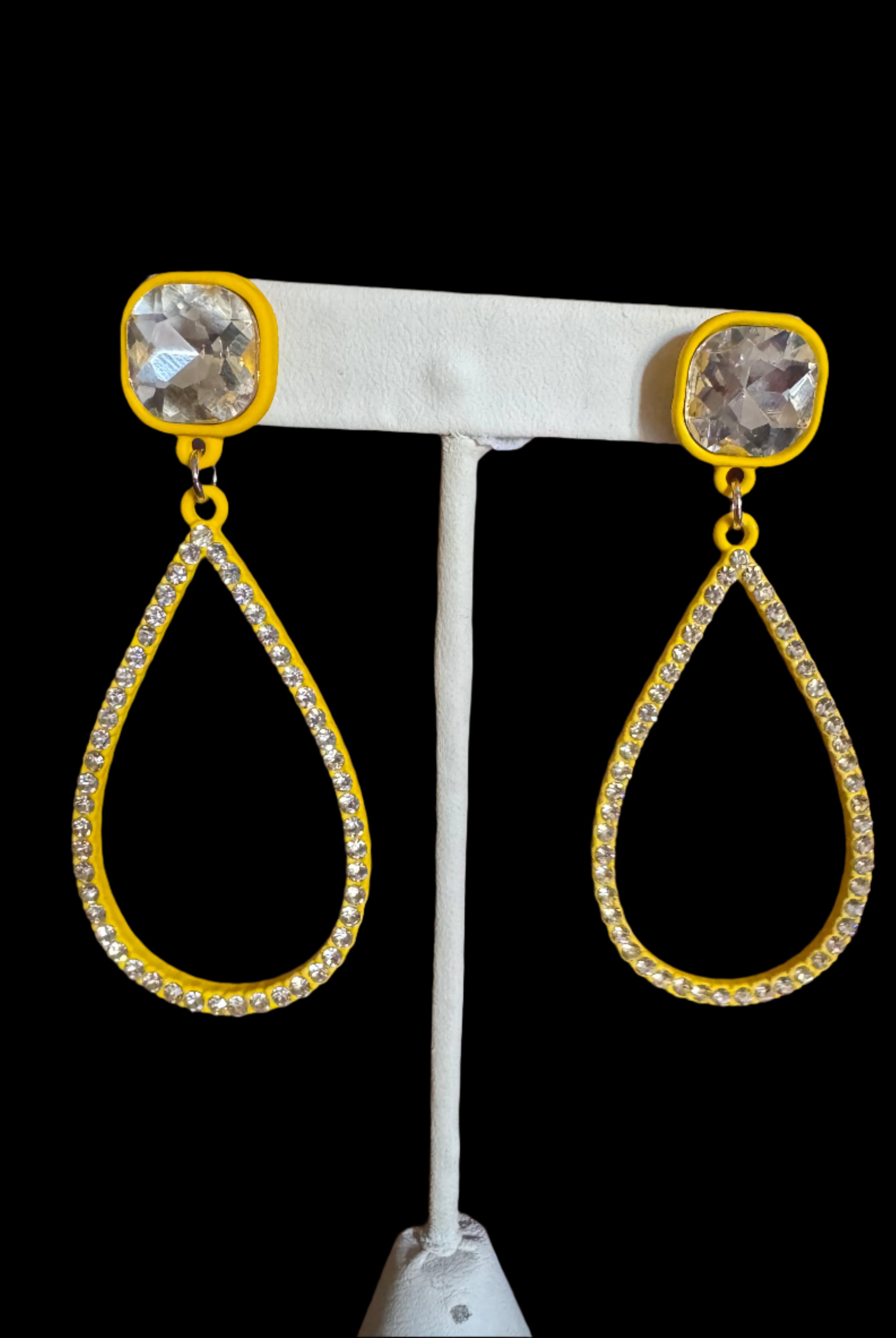 Bold Crystal Teardrop Earrings – Yellow or Silver | Statement Glam Sparkle-Earrings-Deja Nu Tx-Deja Nu Boutique, Women's Fashion Boutique in Lampasas, Texas