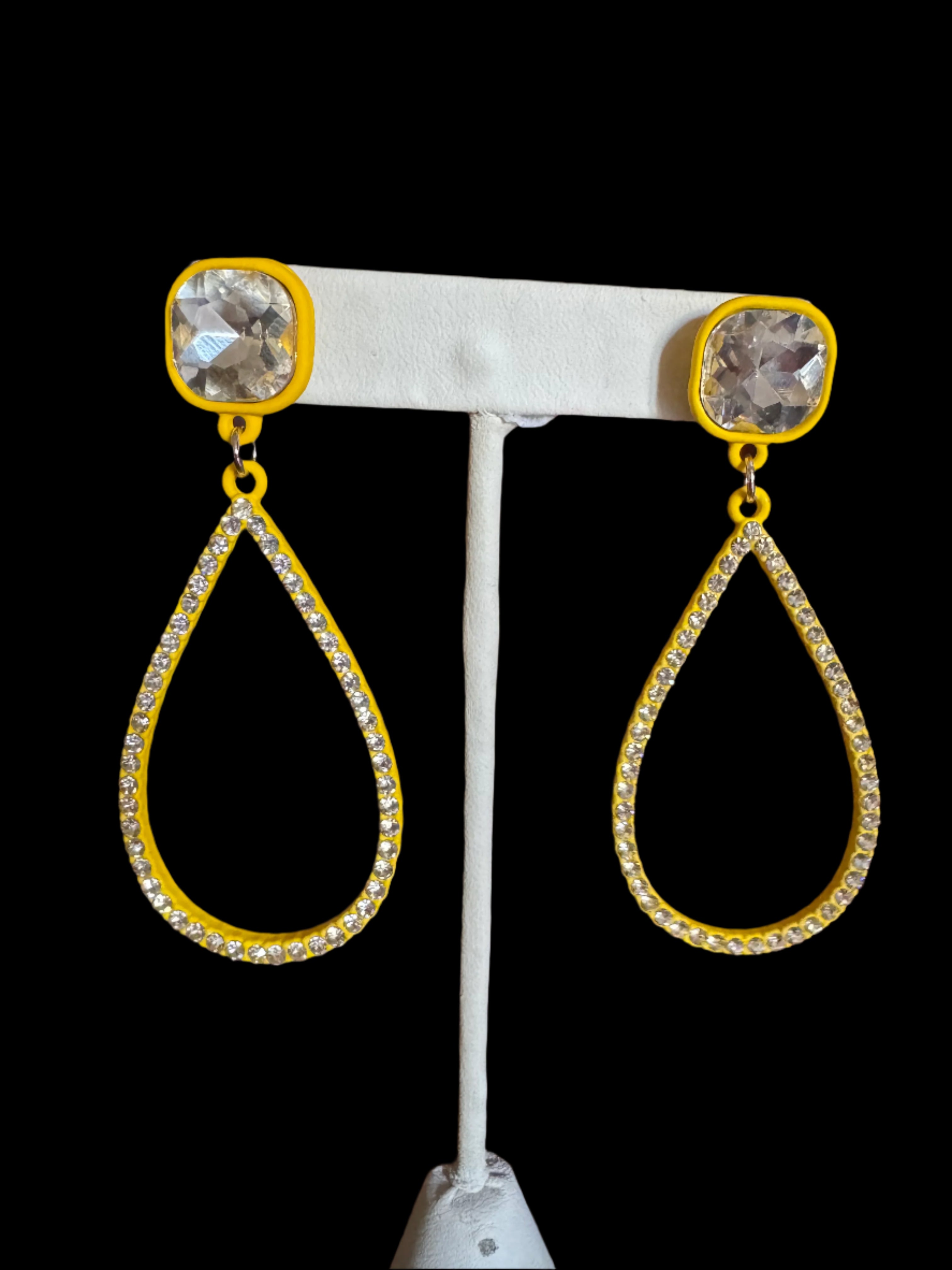 Bold Crystal Teardrop Earrings – Yellow or Silver | Statement Glam Sparkle-Earrings-Deja Nu Tx-Deja Nu Boutique, Women's Fashion Boutique in Lampasas, Texas
