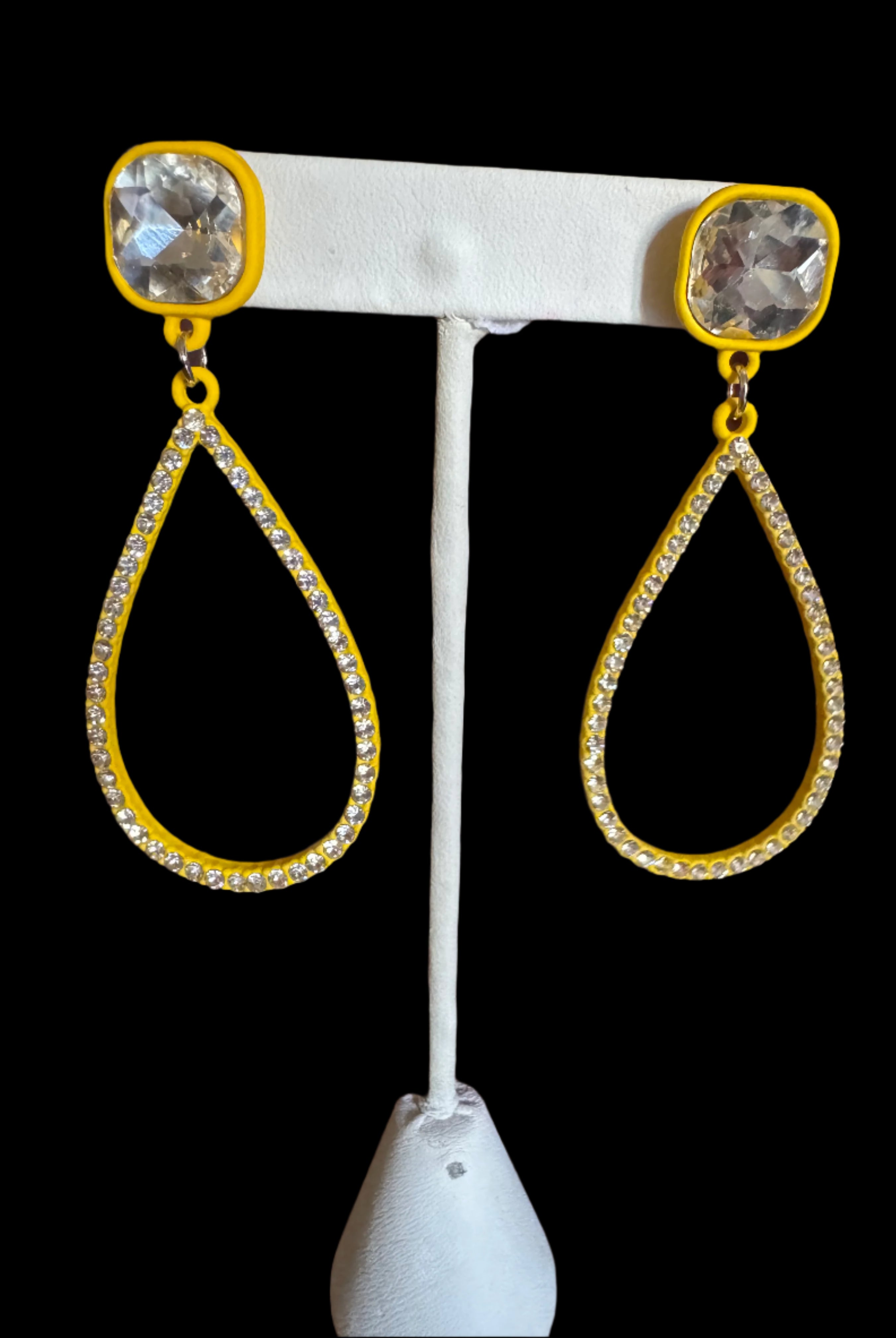 Bold Crystal Teardrop Earrings – Yellow or Silver | Statement Glam Sparkle-Earrings-Deja Nu Tx-Deja Nu Boutique, Women's Fashion Boutique in Lampasas, Texas