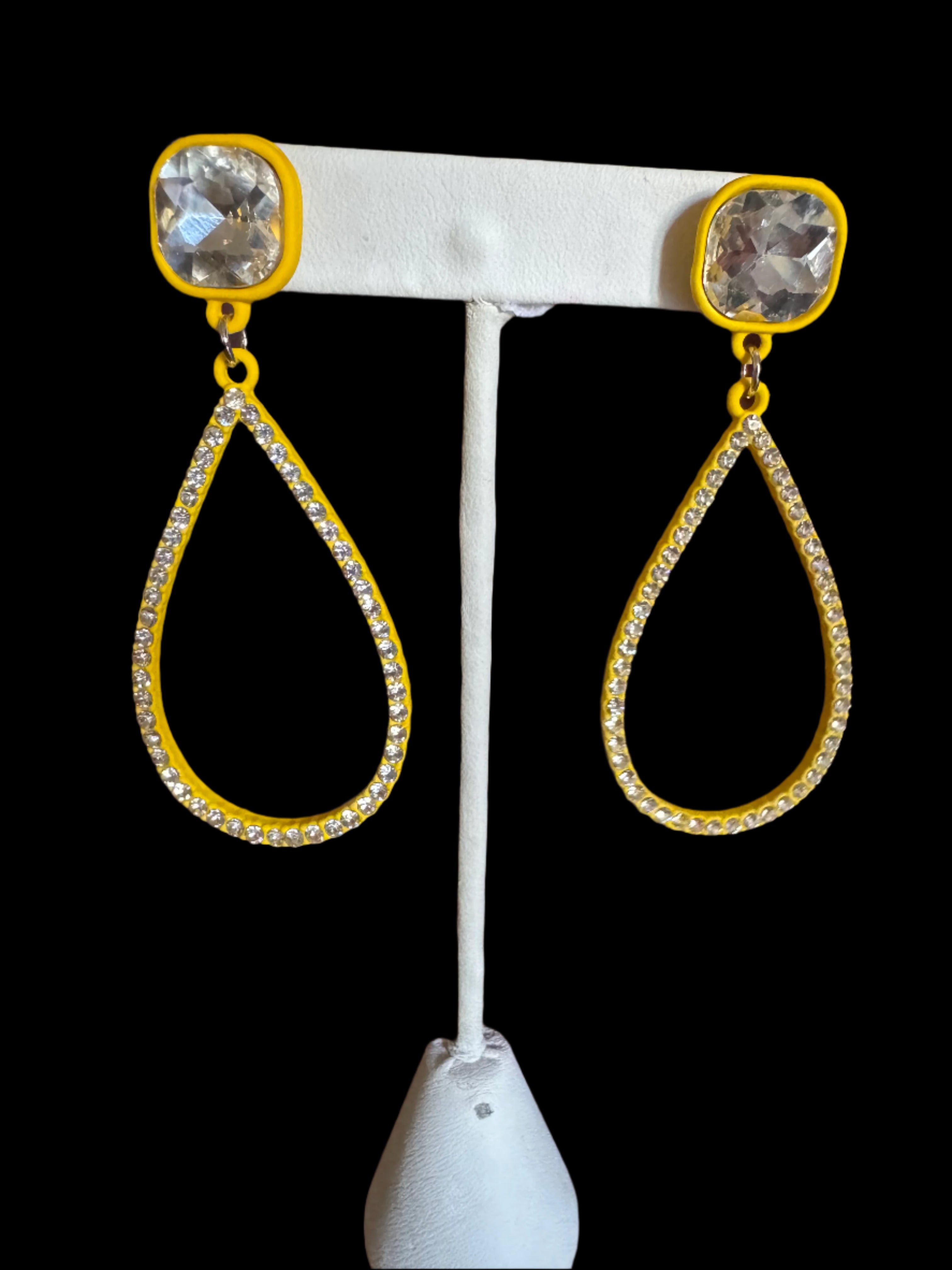 Bold Crystal Teardrop Earrings – Yellow or Silver | Statement Glam Sparkle-Earrings-Deja Nu Tx-Deja Nu Boutique, Women's Fashion Boutique in Lampasas, Texas