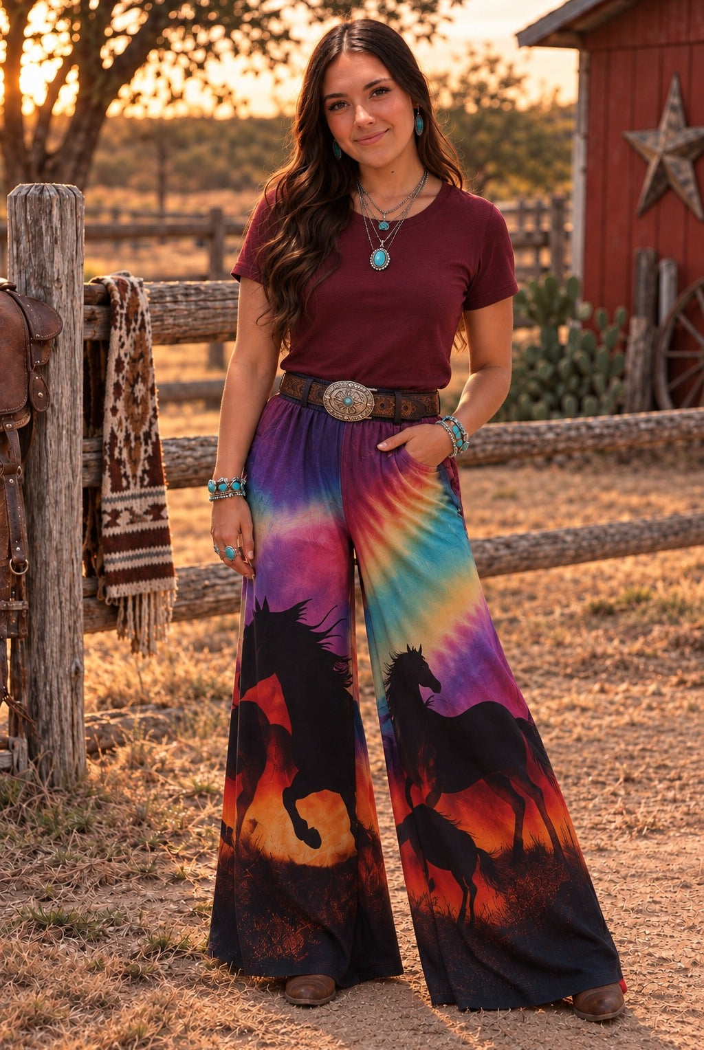 W.A.Y Wonderful & Young Wild Horses Printed Mesh Wide Leg Pants-Pants-WAY-Deja Nu Boutique, Women's Fashion Boutique in Lampasas, Texas
