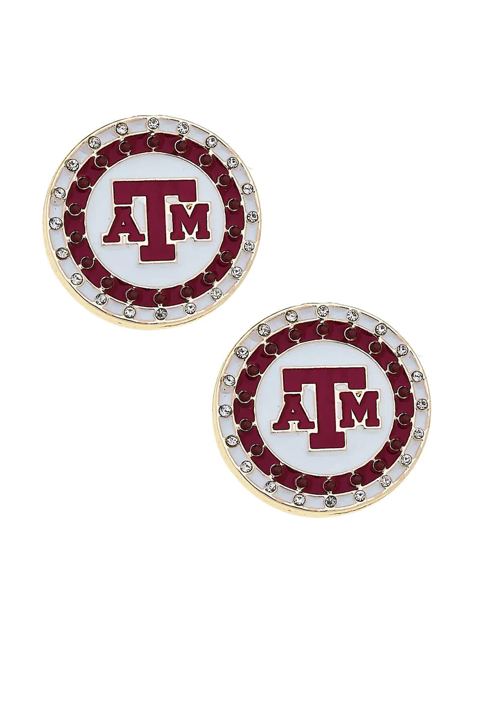 Canvas Style A&M Aggies Pave Disc Stud Earrings in Maroon and White-Earrings-Canvas Style-Deja Nu Boutique, Women's Fashion Boutique in Lampasas, Texas