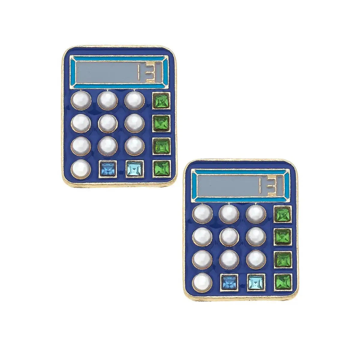Canvas Style Algebra Enamel Calculator Stud Earrings in Blue & Gold-Earrings-Canvas Style-Deja Nu Boutique, Women's Fashion Boutique in Lampasas, Texas