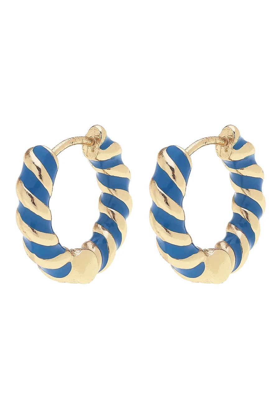 Canvas Style Amber Twisted Blue Enamel Huggie Hoops In Shiny Gold Plated-charm earring-Canvas Style-Deja Nu Boutique, Women's Fashion Boutique in Lampasas, Texas