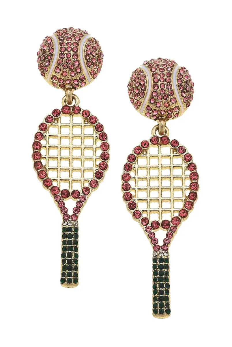 🎾 Canvas Style Ashleigh Pavé Tennis Earrings – Pink & Green Sparkle-Earrings-Canvas Style-Deja Nu Boutique, Women's Fashion Boutique in Lampasas, Texas