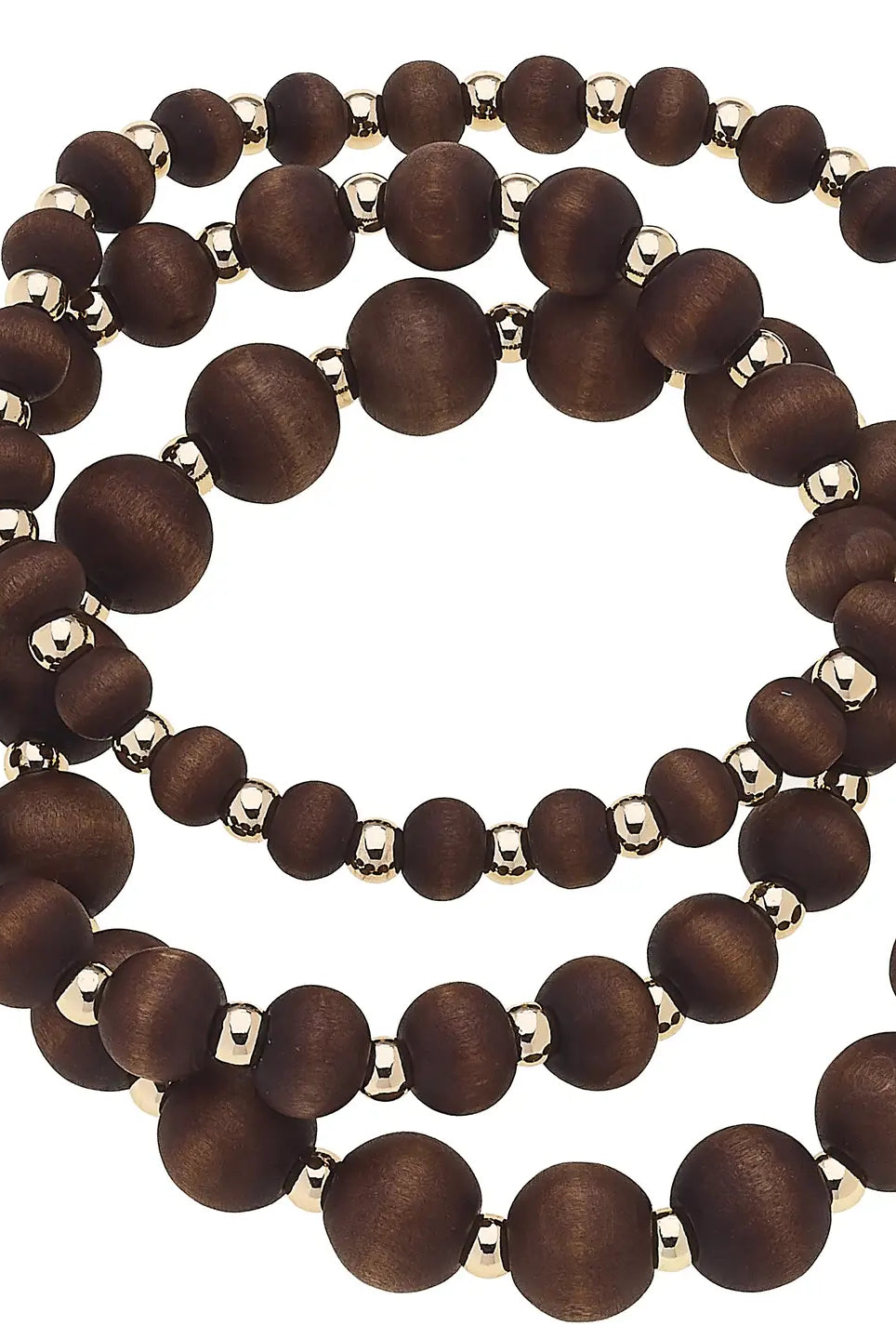 Canvas Style Aster Beaded Wood Stretch Bracelets Set of 3 in Brown with 18K Gold Plating-Bracelets-Canvas Style-Deja Nu Boutique, Women's Fashion Boutique in Lampasas, Texas