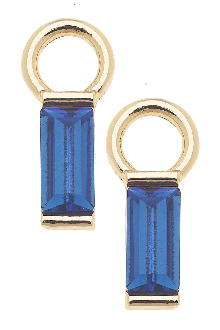 Canvas Style Baguette Blue Huggie Charms In Shiny Gold Plated (Set of 2)-charm earring-Canvas Style-Deja Nu Boutique, Women's Fashion Boutique in Lampasas, Texas