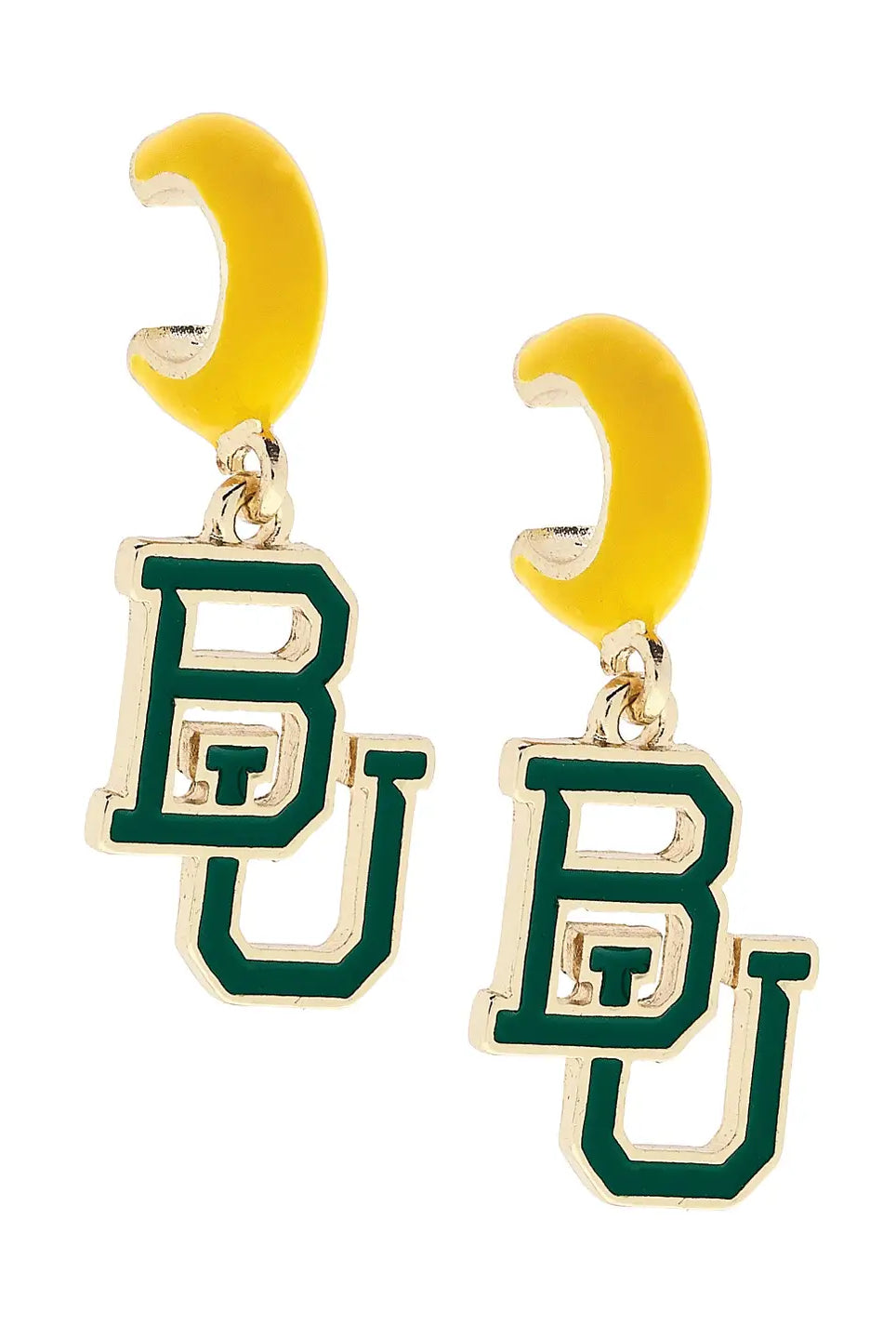 Canvas Style Baylor Bears Enamel Logo Huggie Hoop Earrings in Shiny Gold-Earrings-Canvas Style-Deja Nu Boutique, Women's Fashion Boutique in Lampasas, Texas