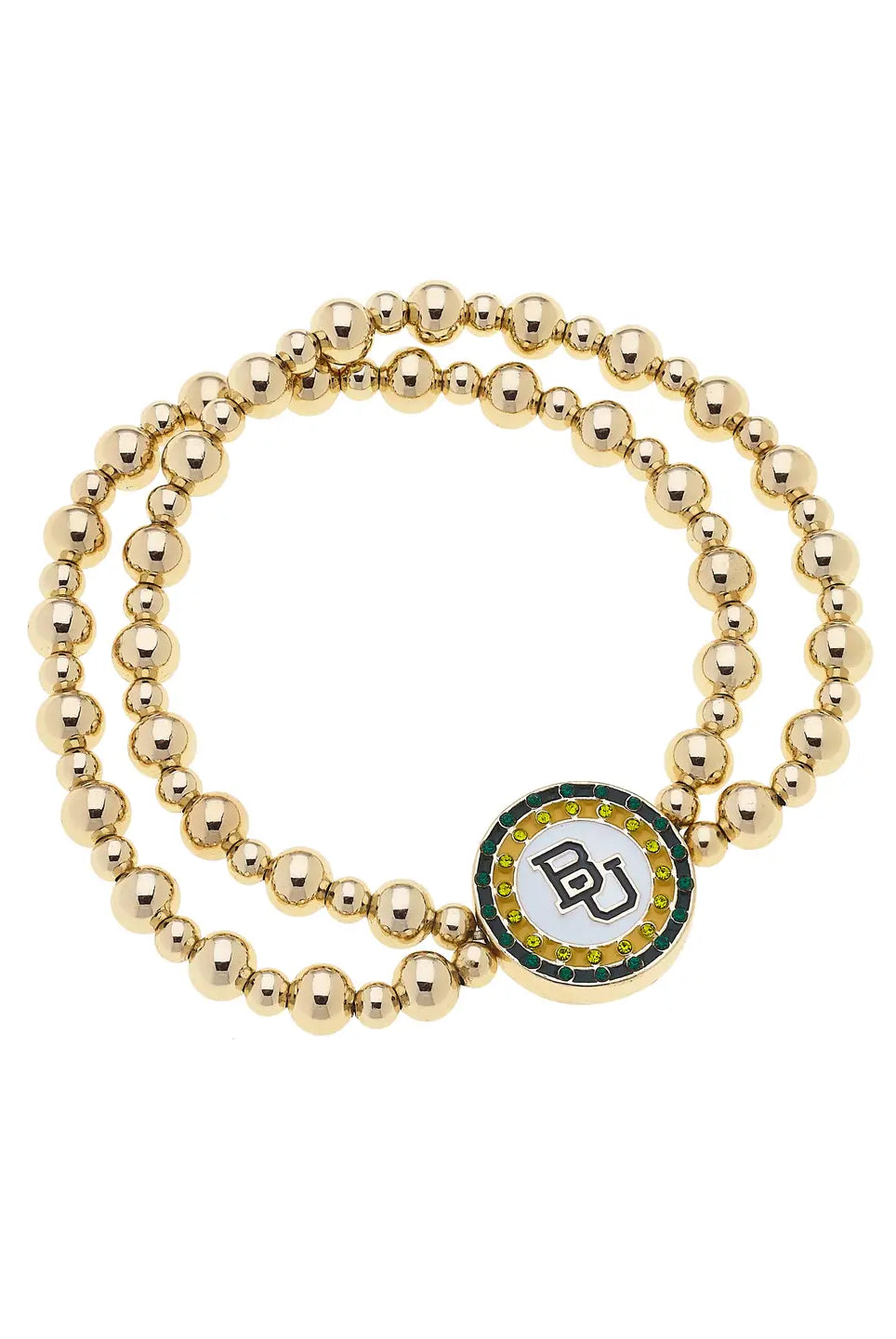 Canvas Style Baylor Bears Pave Disc 2 Row Ball Bead Stretch Bracelet in Shiny Gold-Bracelets-Canvas Style-Deja Nu Boutique, Women's Fashion Boutique in Lampasas, Texas