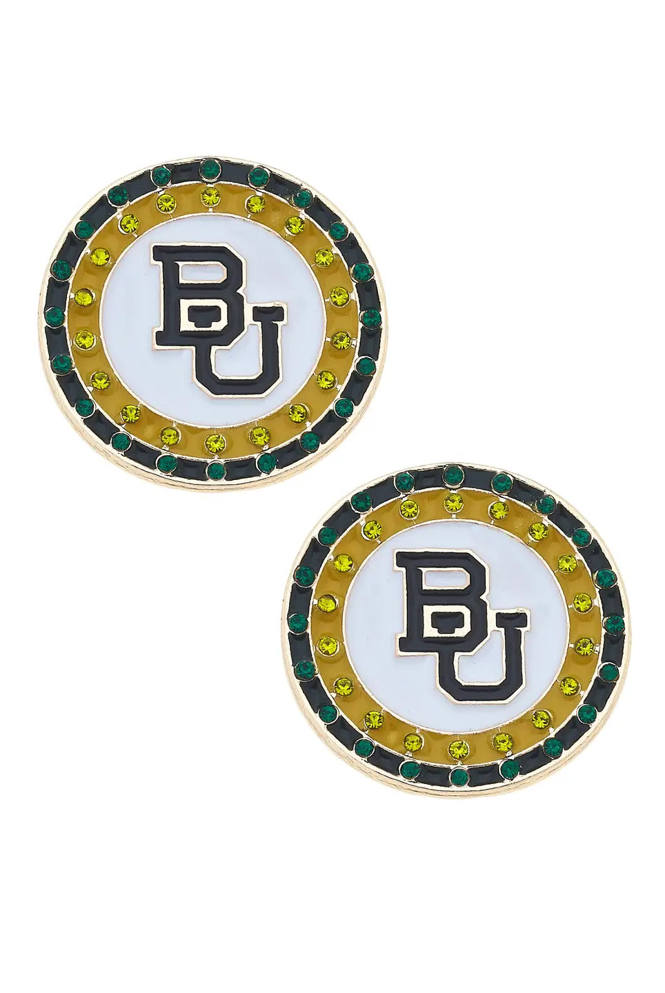 Canvas Style Baylor Bears Pave Disc Stud Earrings in Green/Gold-Earrings-Canvas Style-Deja Nu Boutique, Women's Fashion Boutique in Lampasas, Texas