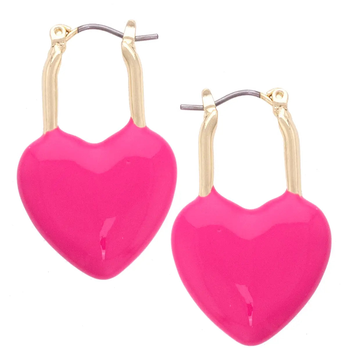 Canvas Style Bowen Puffy Heart Enamel Padlock Earrings in Fuchsia-Earrings-Canvas Style-Deja Nu Boutique, Women's Fashion Boutique in Lampasas, Texas