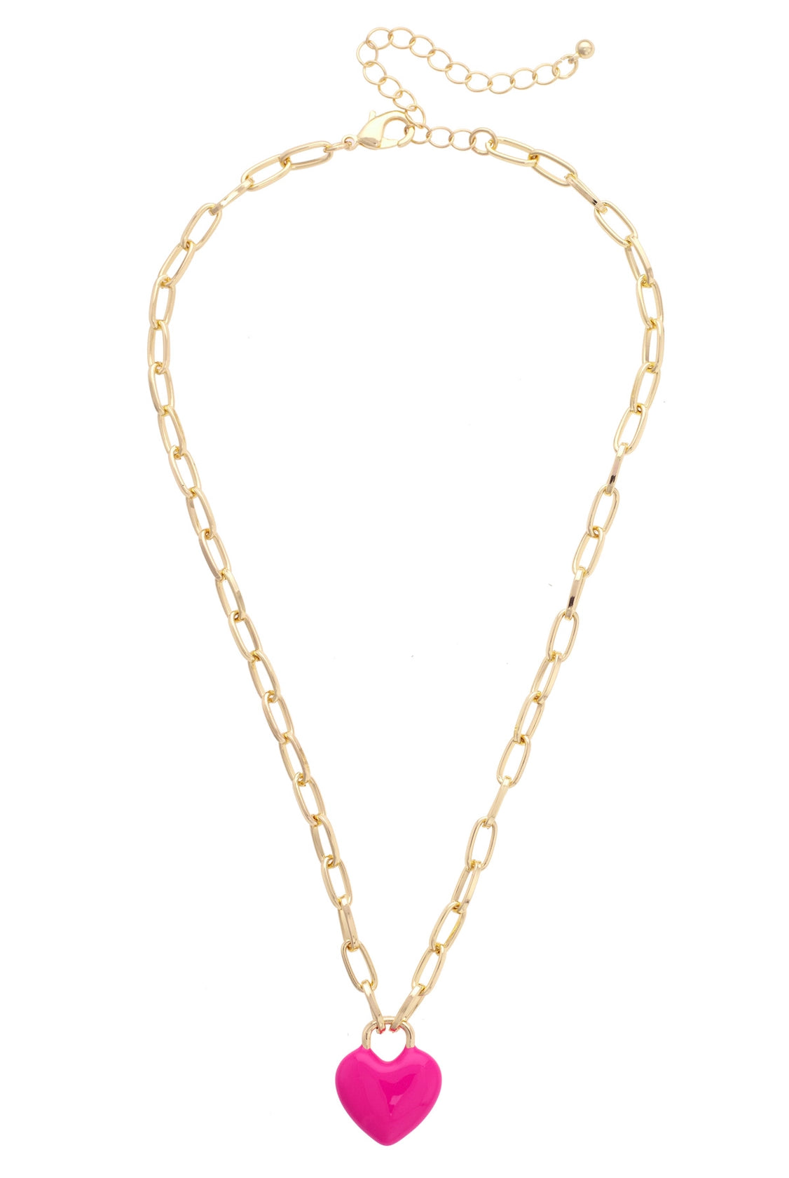 Canvas Style Bowen Puffy Heart Enamel Padlock Necklace in Fuchsia-charm necklace-Canvas Style-Deja Nu Boutique, Women's Fashion Boutique in Lampasas, Texas