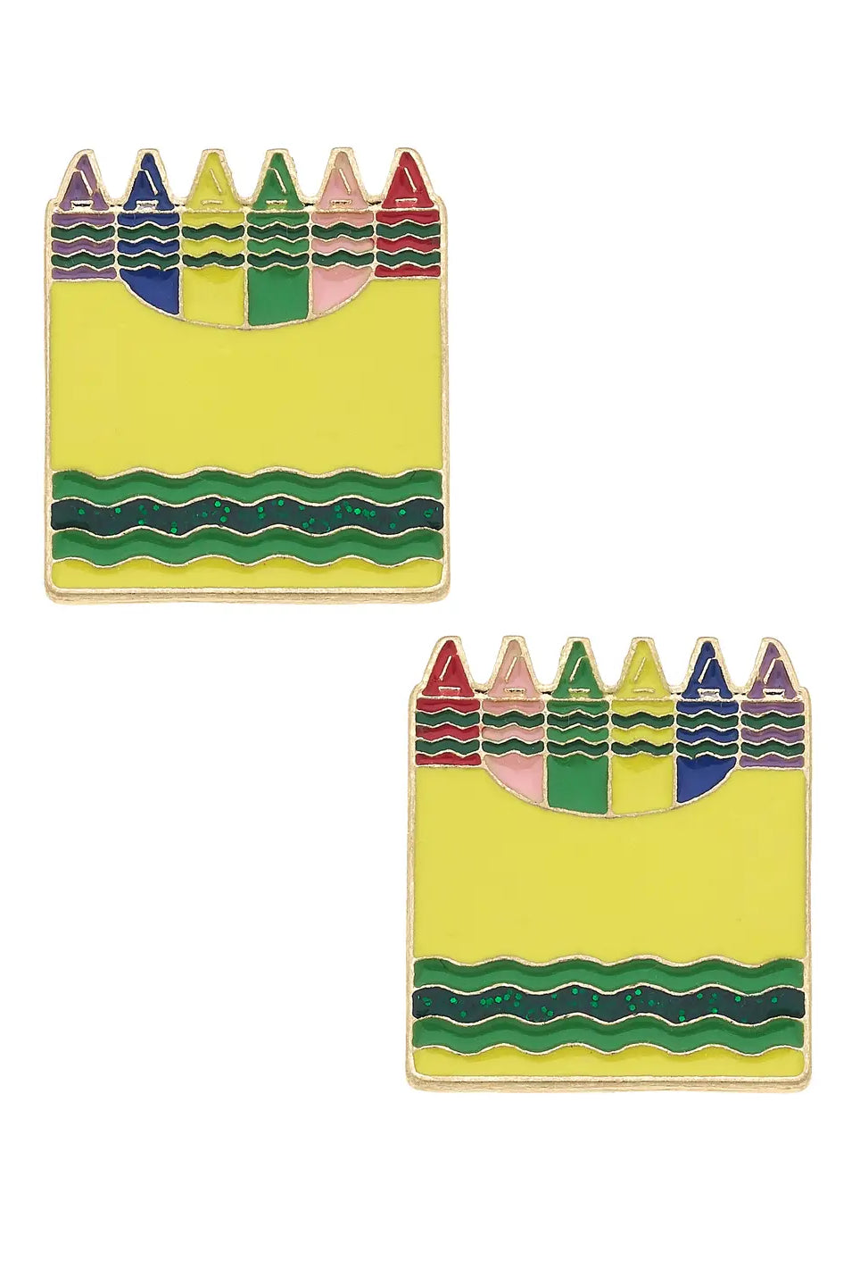 Canvas Style Crayon Box Enamel Stud Earrings in Multi & Gold-Earrings-Canvas Style-Deja Nu Boutique, Women's Fashion Boutique in Lampasas, Texas