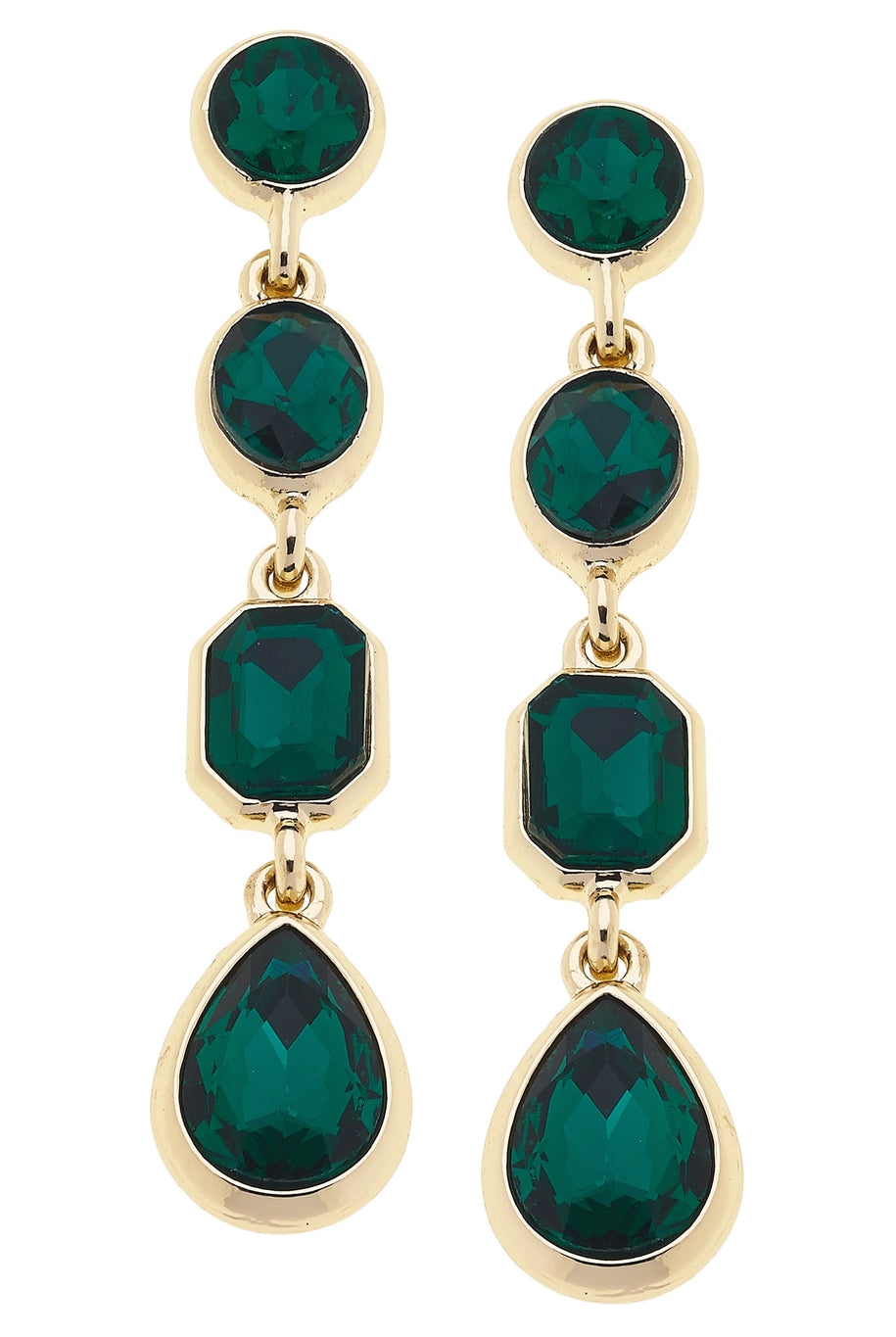 Canvas Style Daphne Linked Rhinestone Earrings in Emerald-Earrings-Canvas Style-Deja Nu Boutique, Women's Fashion Boutique in Lampasas, Texas