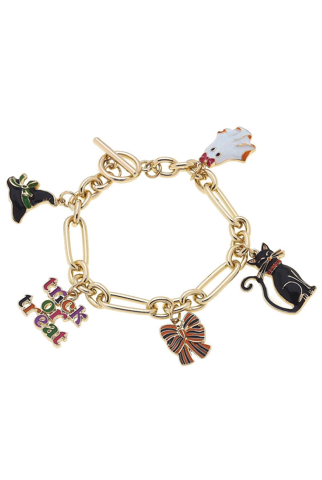 Canvas Style Halloween Enamel Charm Bracelet in Shiny Gold-charm bracelet-Canvas Style-Deja Nu Boutique, Women's Fashion Boutique in Lampasas, Texas